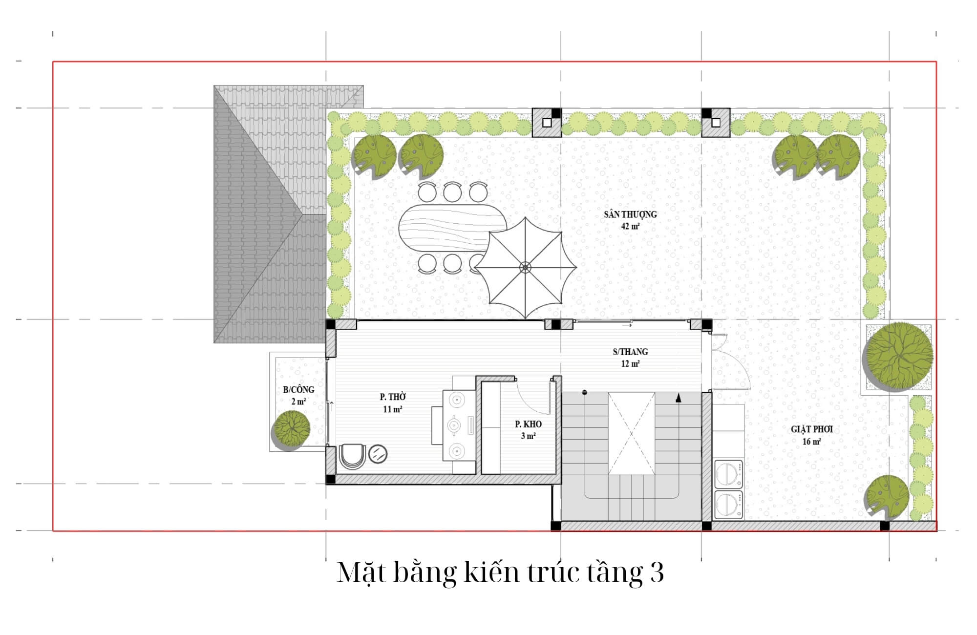 Bản vẽ tầng 3 thiết kế biệt thự 200m2 3 tầng