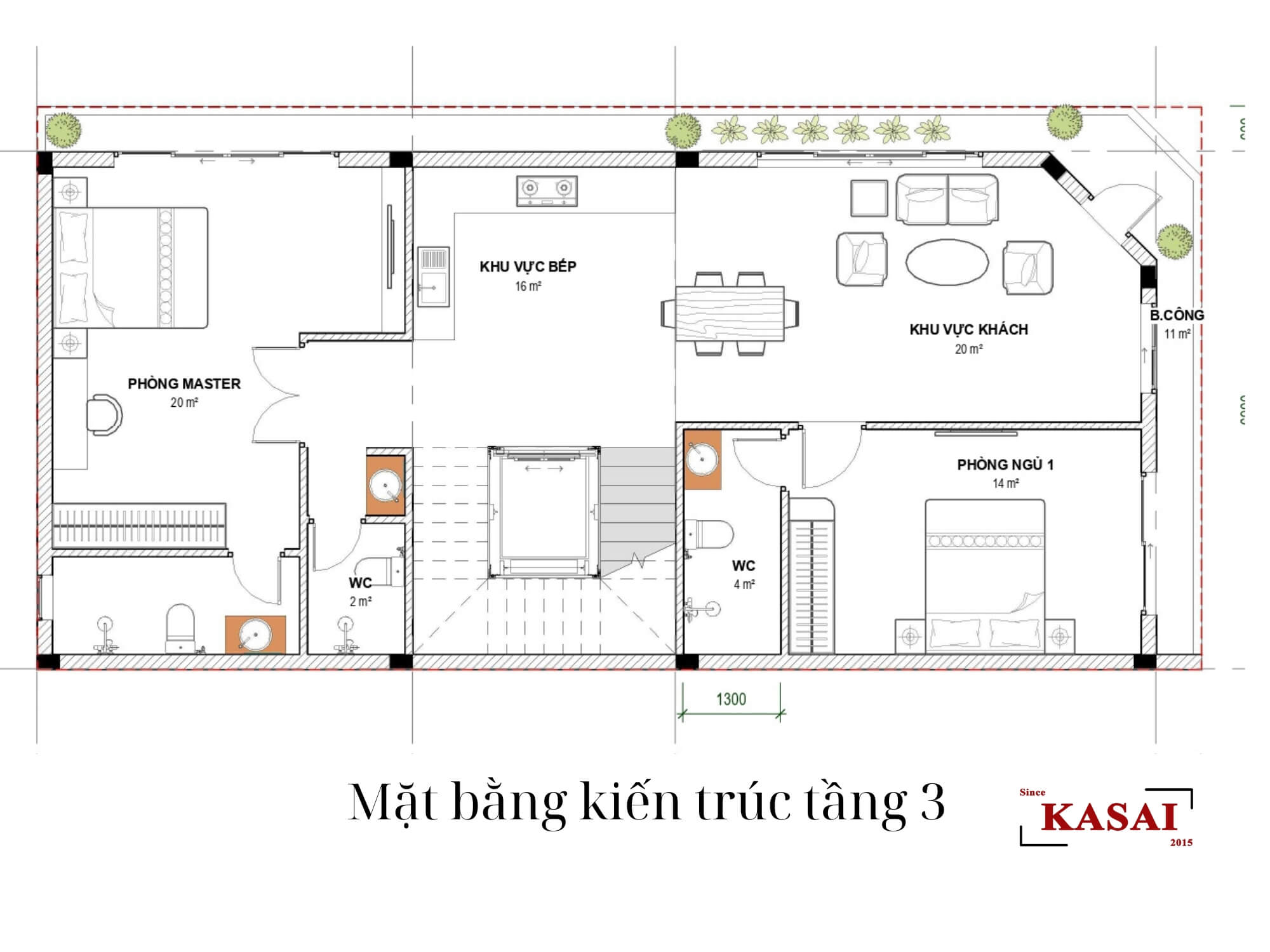 Bản vẽ tầng 3 thiết kế nhà 7,5x15