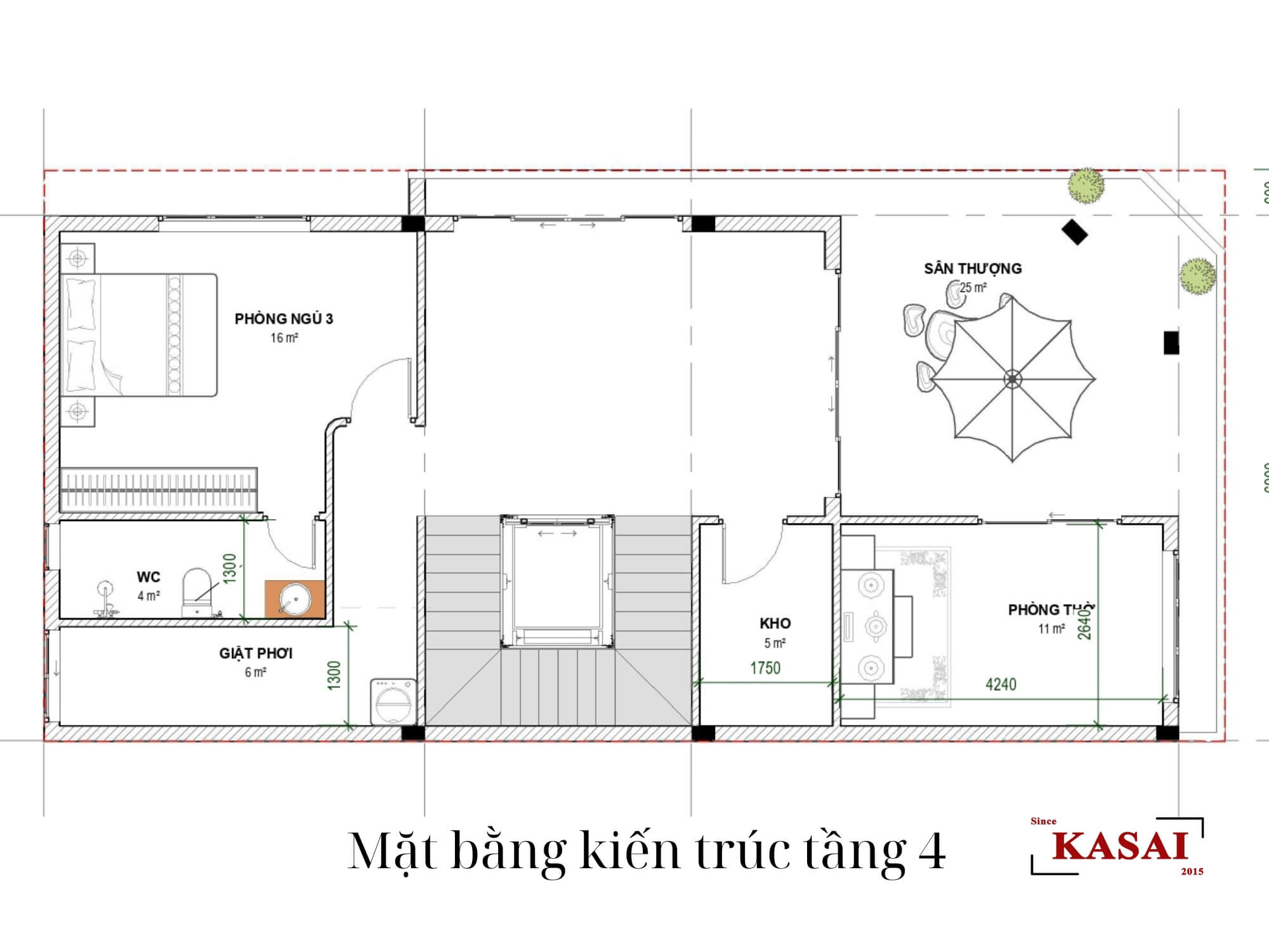 Bản vẽ tầng 4 thiết kế nhà 7,5x15