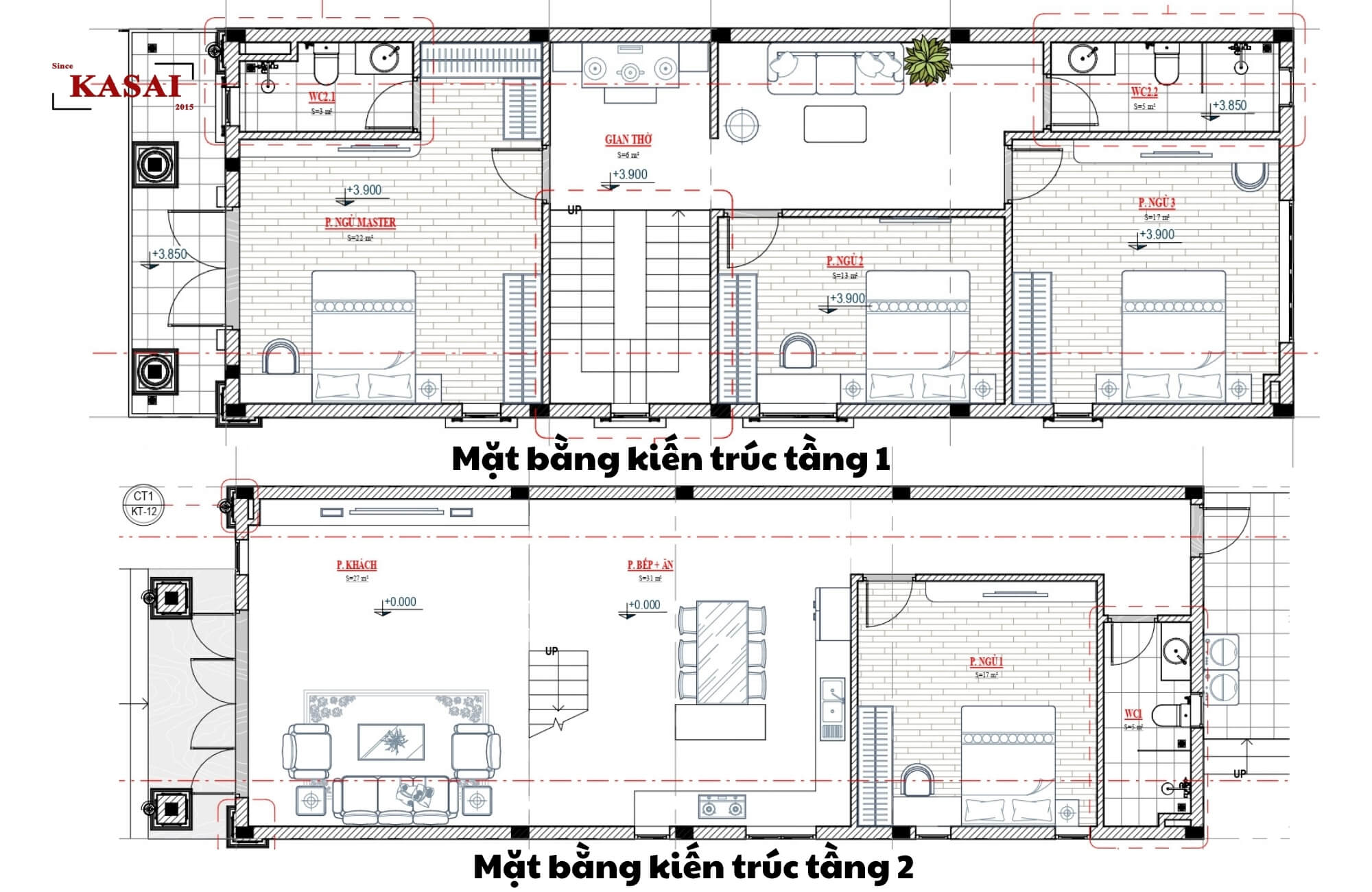 Bản vẽ thiết kế nhà 2 tầng mặt tiền 5m tân cổ điển