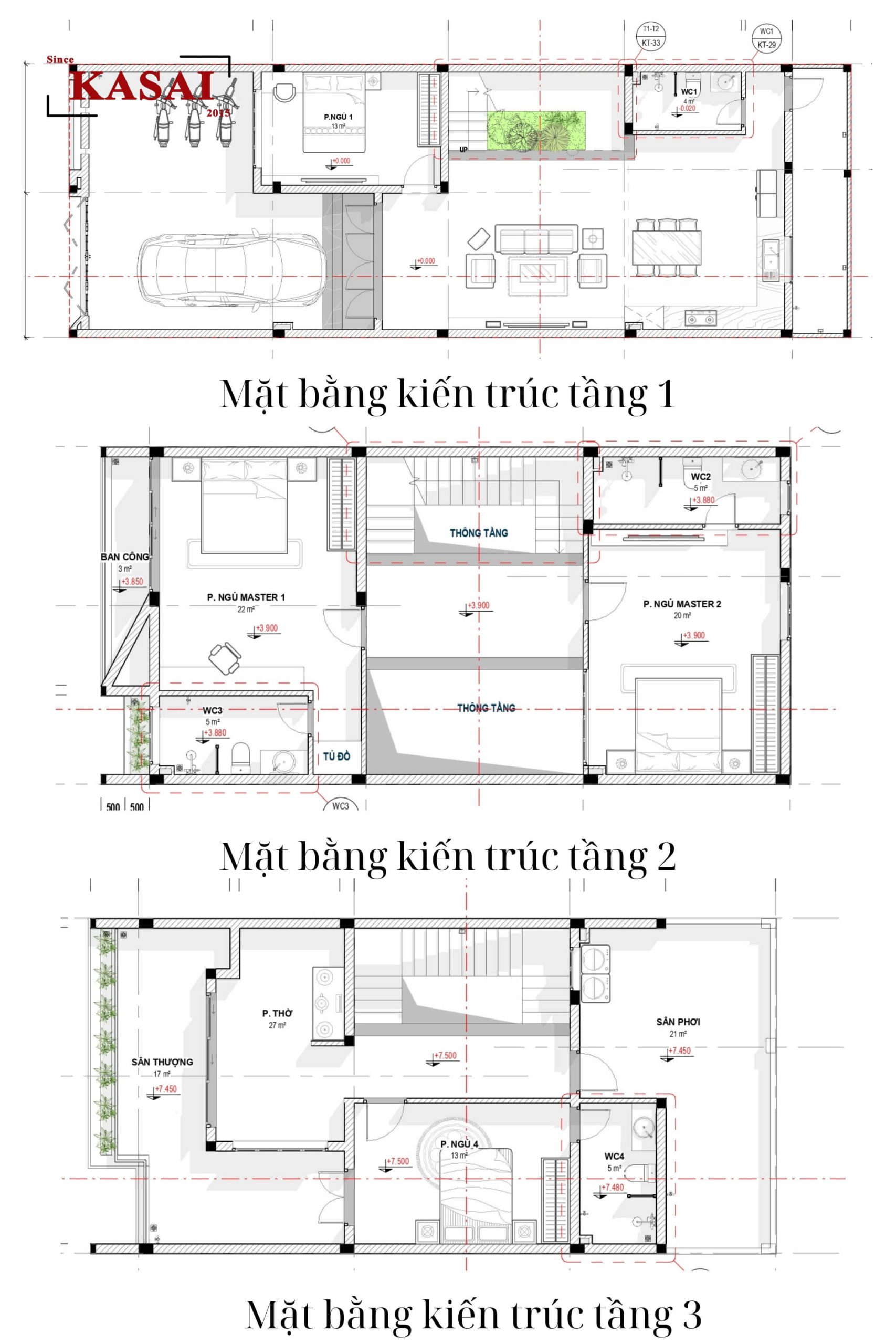 Bản vẽ thiết kế nhà 3 tầng 8x15m đẹp