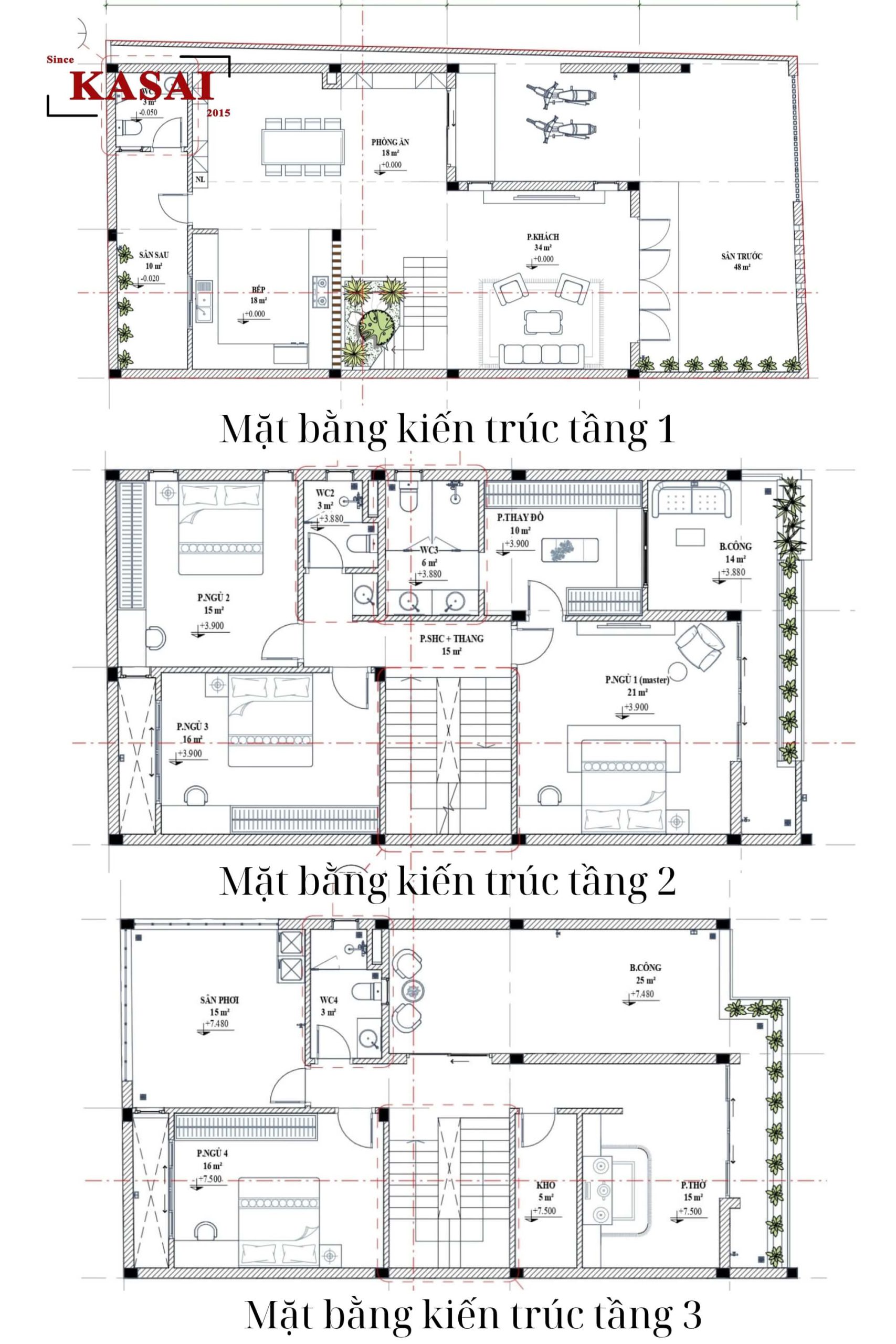 Bản vẽ thiết kế nhà 3 tầng 8x15m