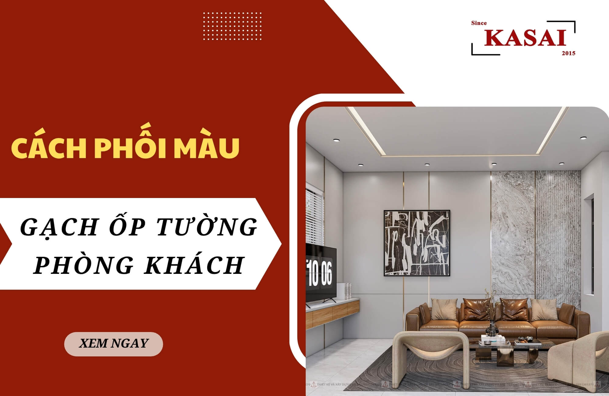 Cách phối màu gạch ốp tường phòng khách