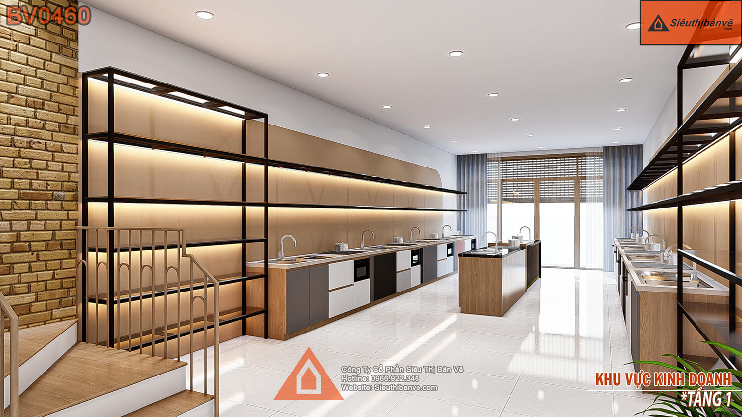 Khu vực kinh doanh mẫu nhà 4 tầng đẹp hiện đại