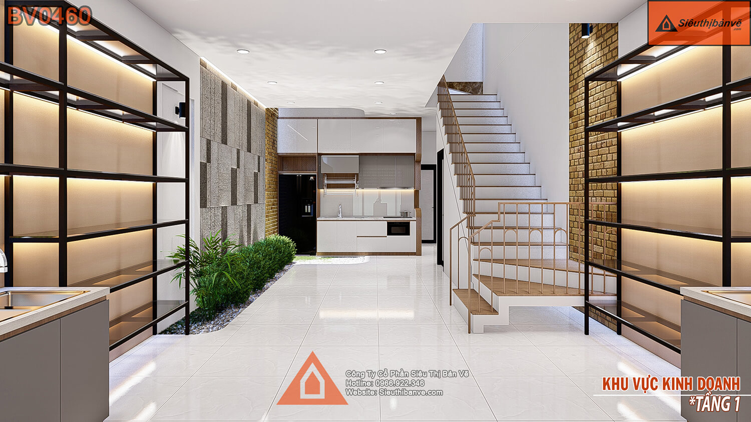 Khu vực kinh doanh mẫu nhà 4 tầng đẹp hiện đại