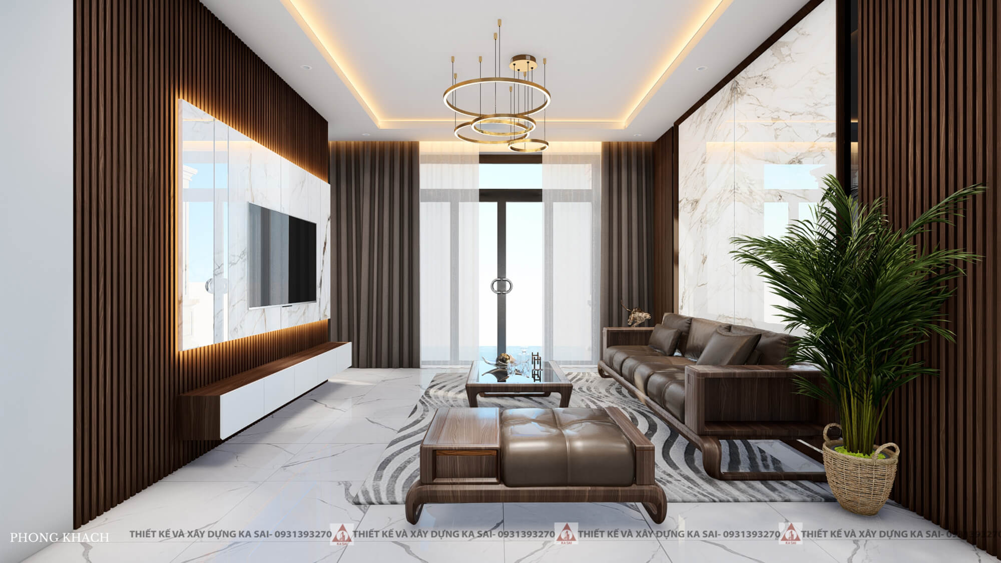 Phòng khách nhà 1 tầng 4 phòng ngủ 150m2