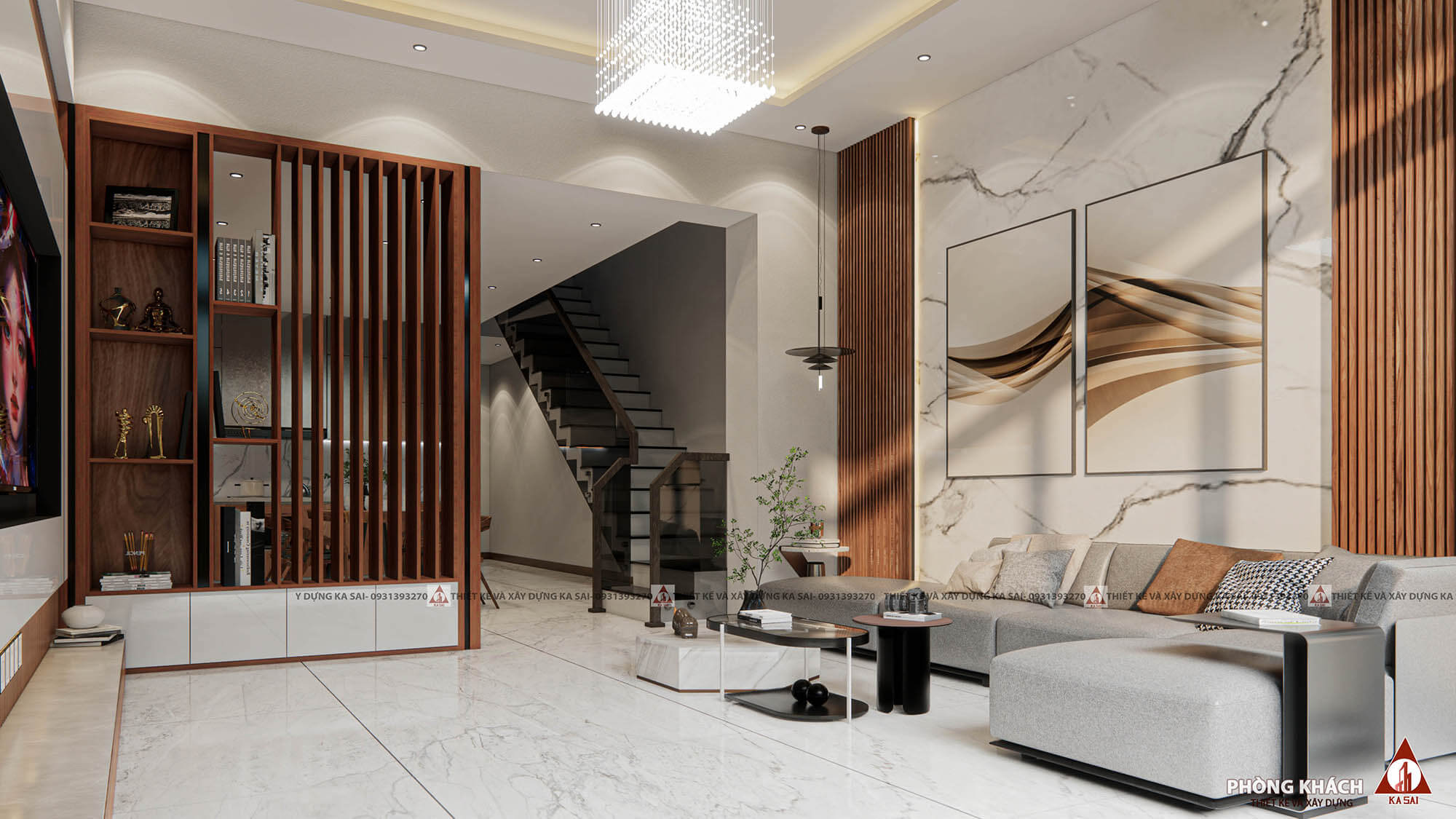 Phòng khách nhà 2 tầng 4 phòng ngủ 80m2