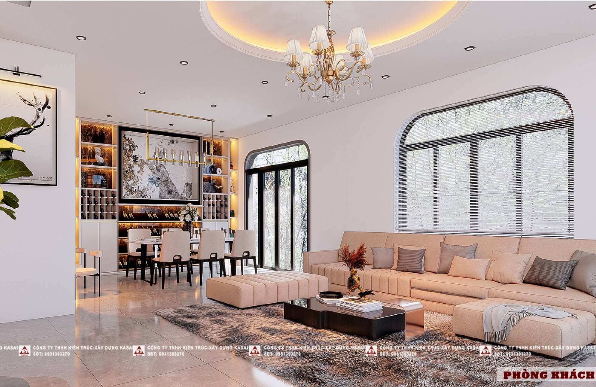 Phòng khách thiết kế biệt thự sân vườn đẹp hiện đại