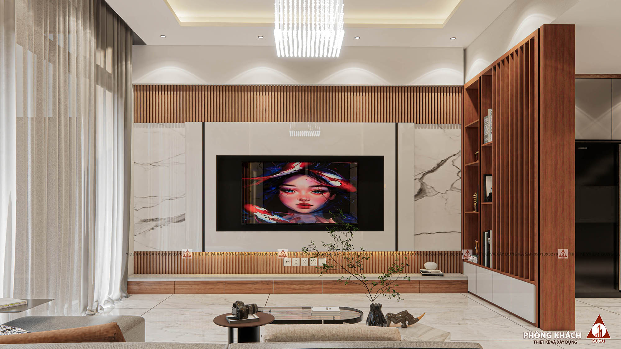 Phòng khách nhà 2 tầng 4 phòng ngủ 80m2