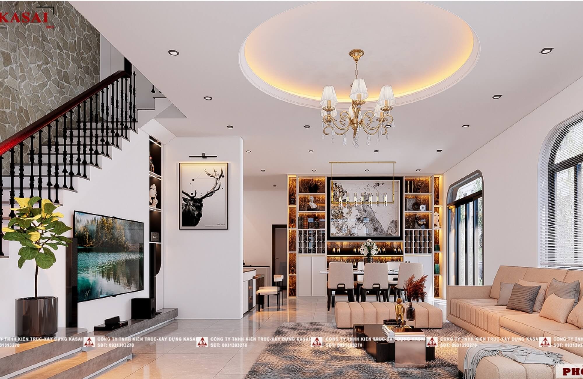 Phòng khách thiết kế biệt thự sân vườn đẹp hiện đại