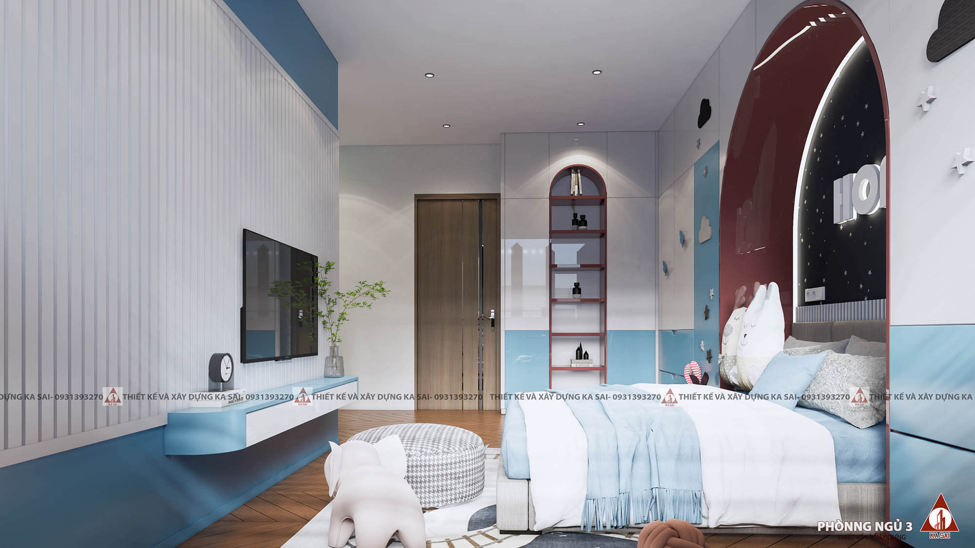 Phòng ngủ nhà 2 tầng 4 phòng ngủ 80m2