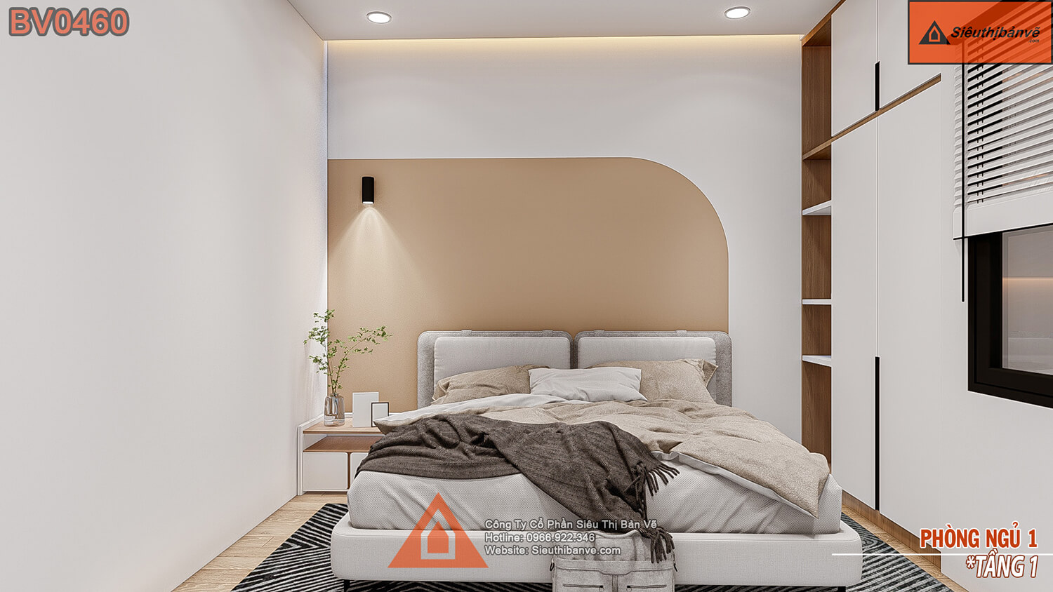 Phòng ngủ 1 mẫu nhà 4 tầng đẹp hiện đại