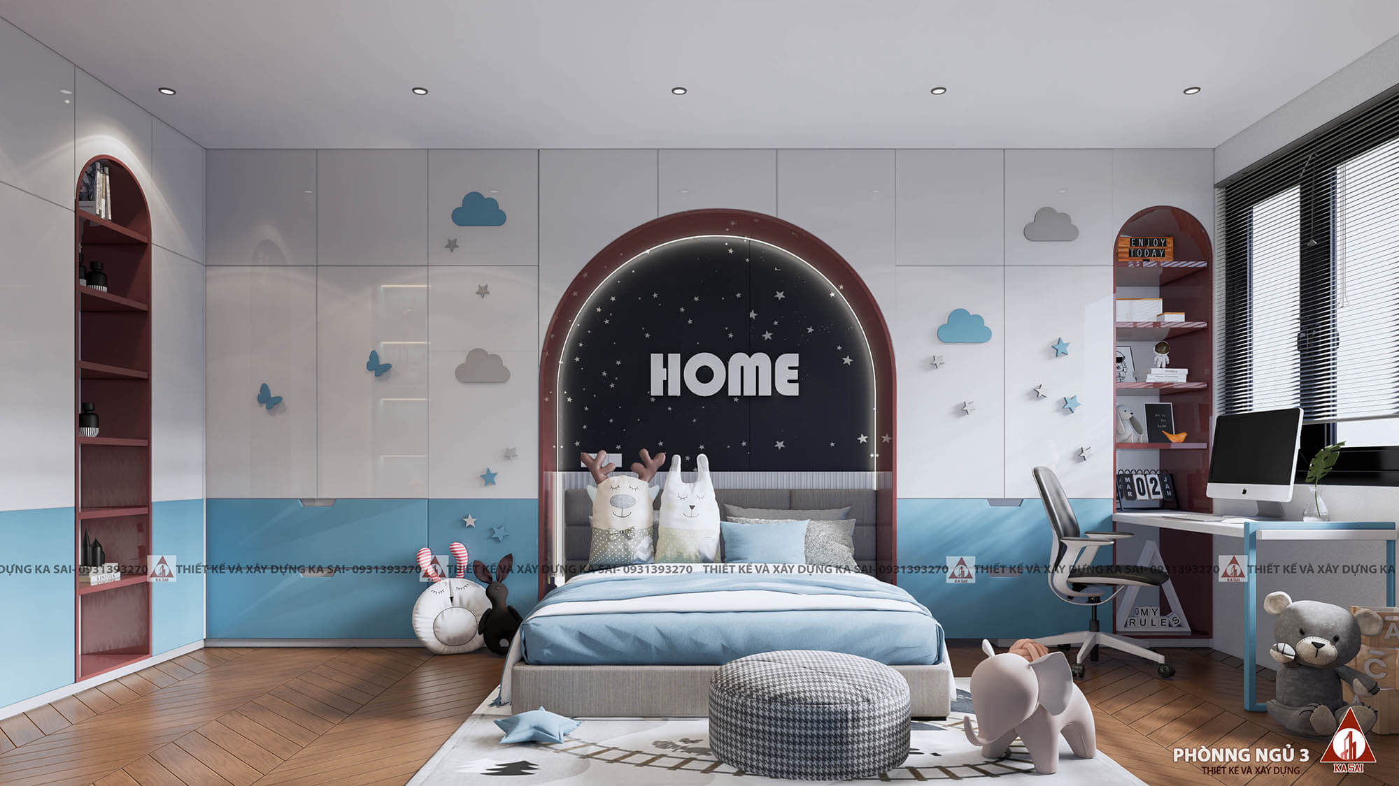 Phòng ngủ nhà 2 tầng 4 phòng ngủ 80m2
