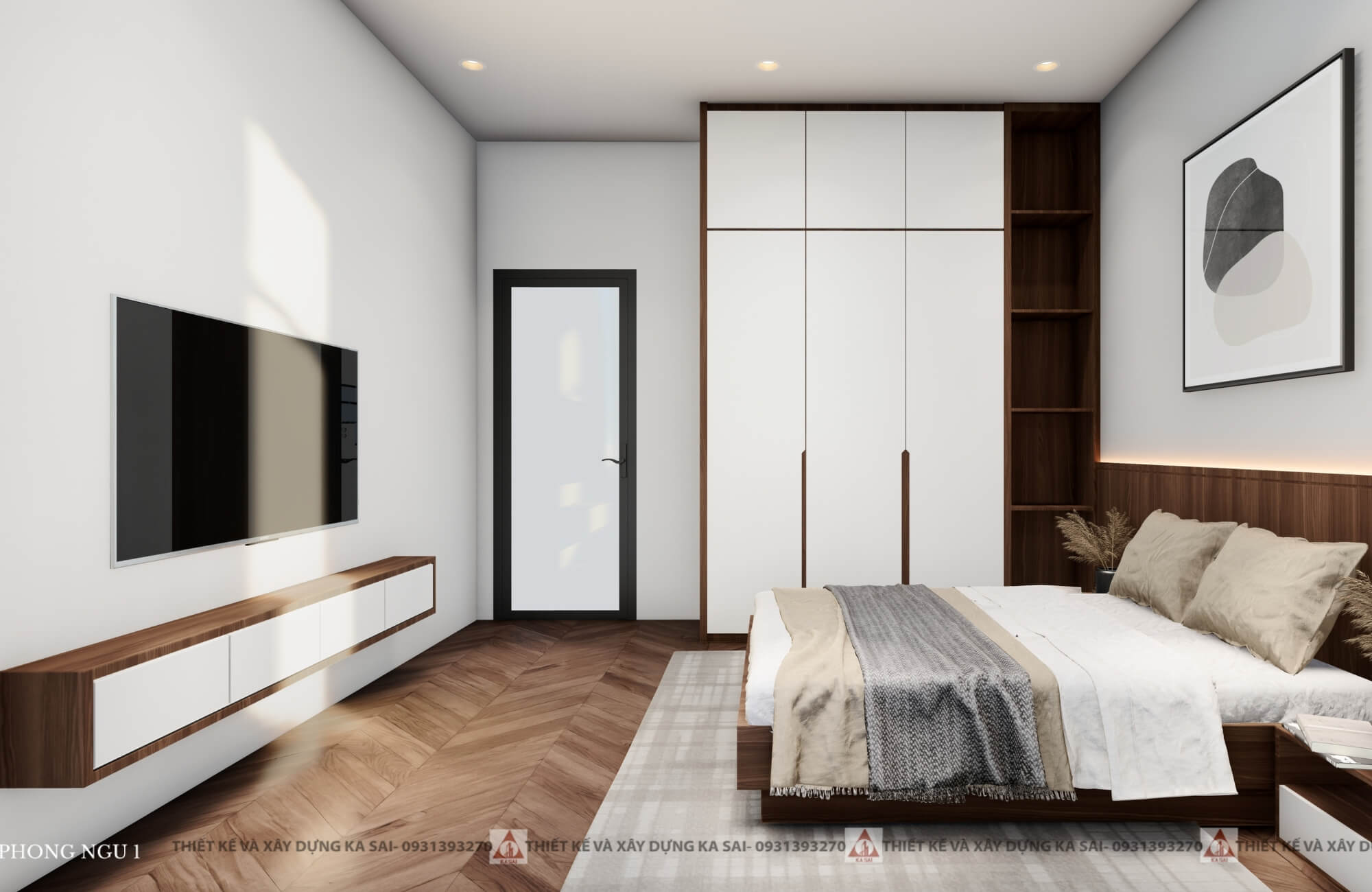 Phòng ngủ 1 thiết kế nhà 2 tầng 8x10m