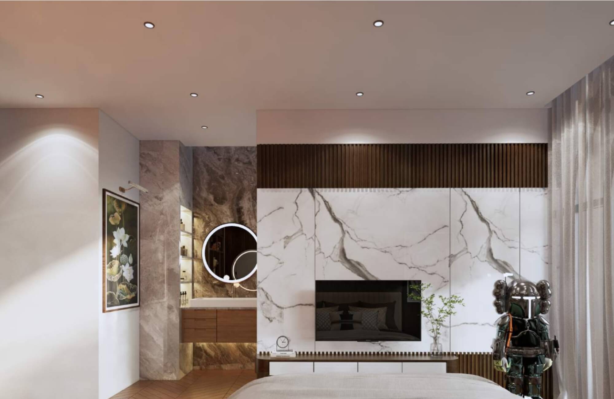 Phòng ngủ nhà 2 tầng 4 phòng ngủ 80m2
