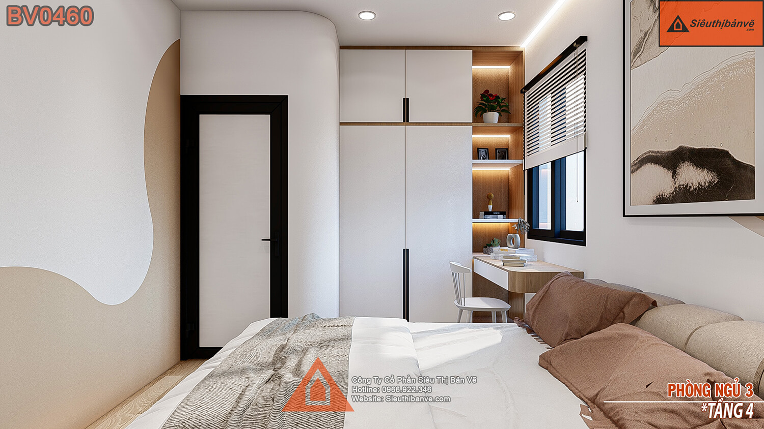 Phòng ngủ 3 mẫu nhà 4 tầng đẹp hiện đại