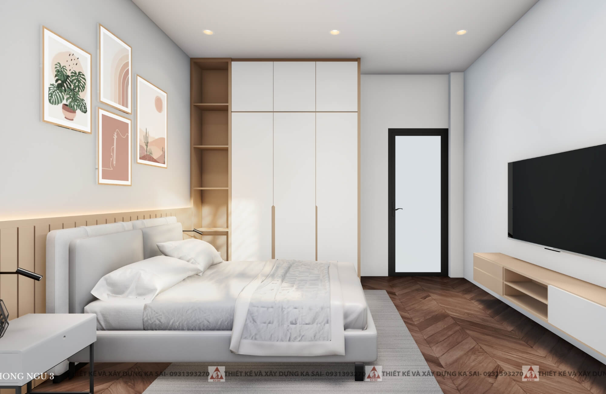 Phòng ngủ 3 thiết kế nhà 2 tầng 8x10m