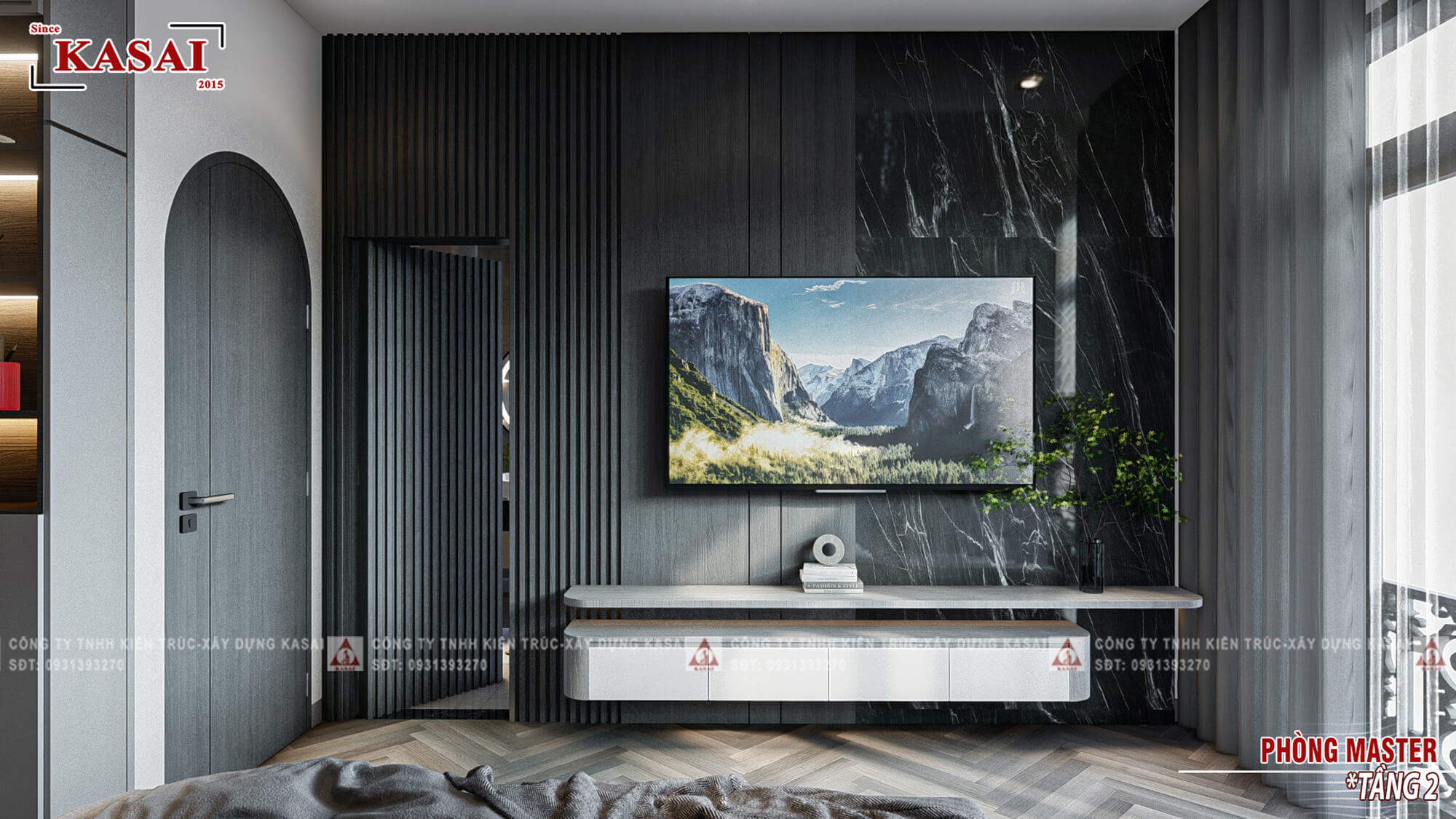 Phòng ngủ master nhà tân cổ điển 6x12m 4 tầng