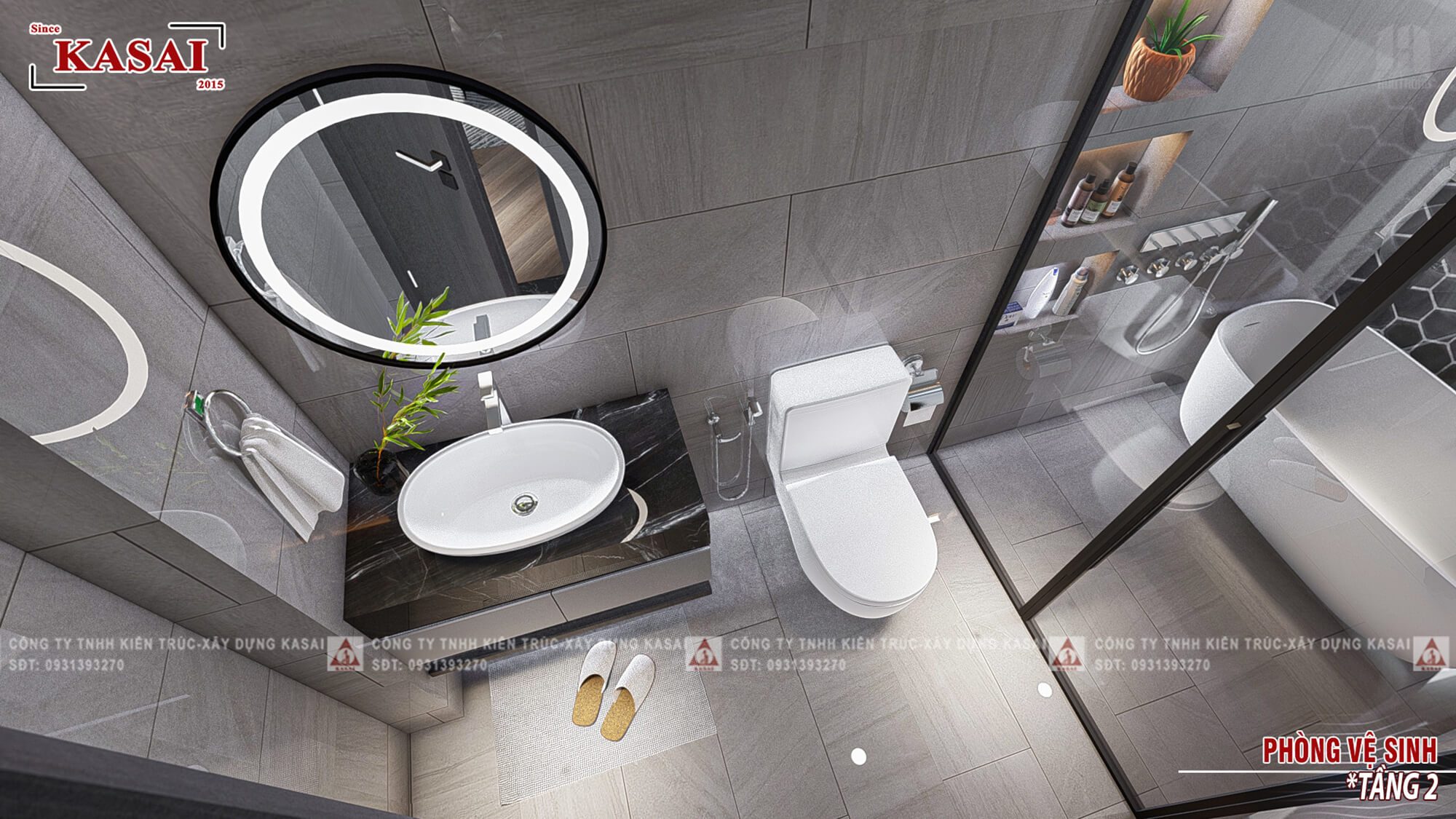 Phòng WC nhà tân cổ điển 6x12m 4 tầng