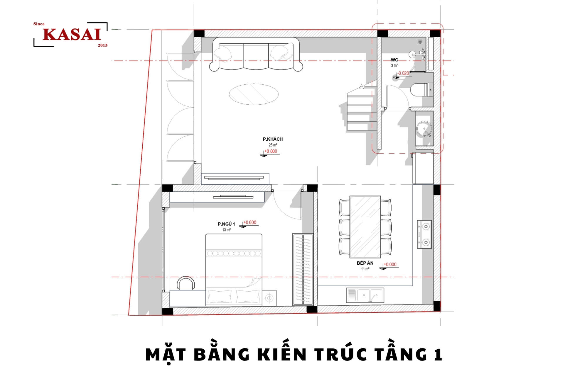 Tầng 1 bản vẽ thiết kế nhà 2 tầng 8x10