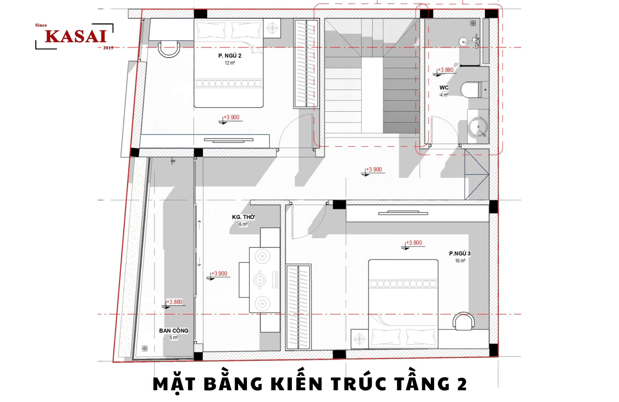 Tầng 2 bản vẽ thiết kế nhà 2 tầng 8x10