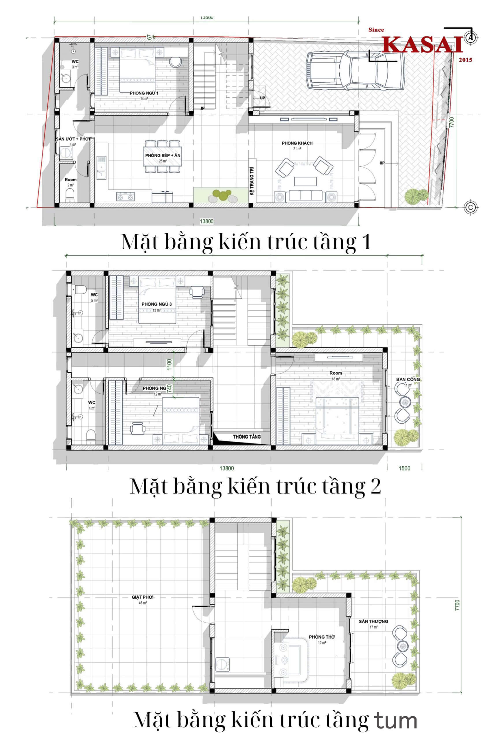 Bản vẽ nhà 2 tầng 1 tum mái tôn hiện đại
