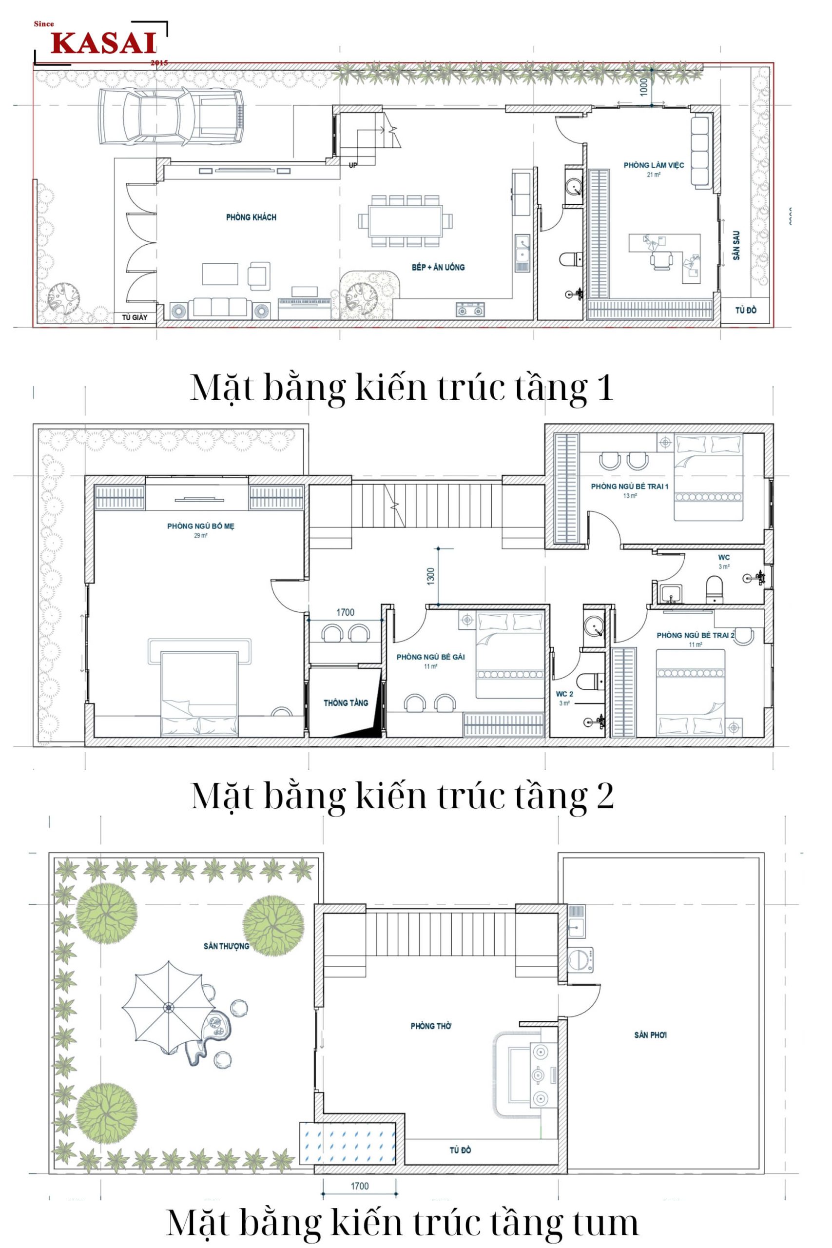 Bản vẽ nhà 2 tầng 1 tum mặt tiền 7m