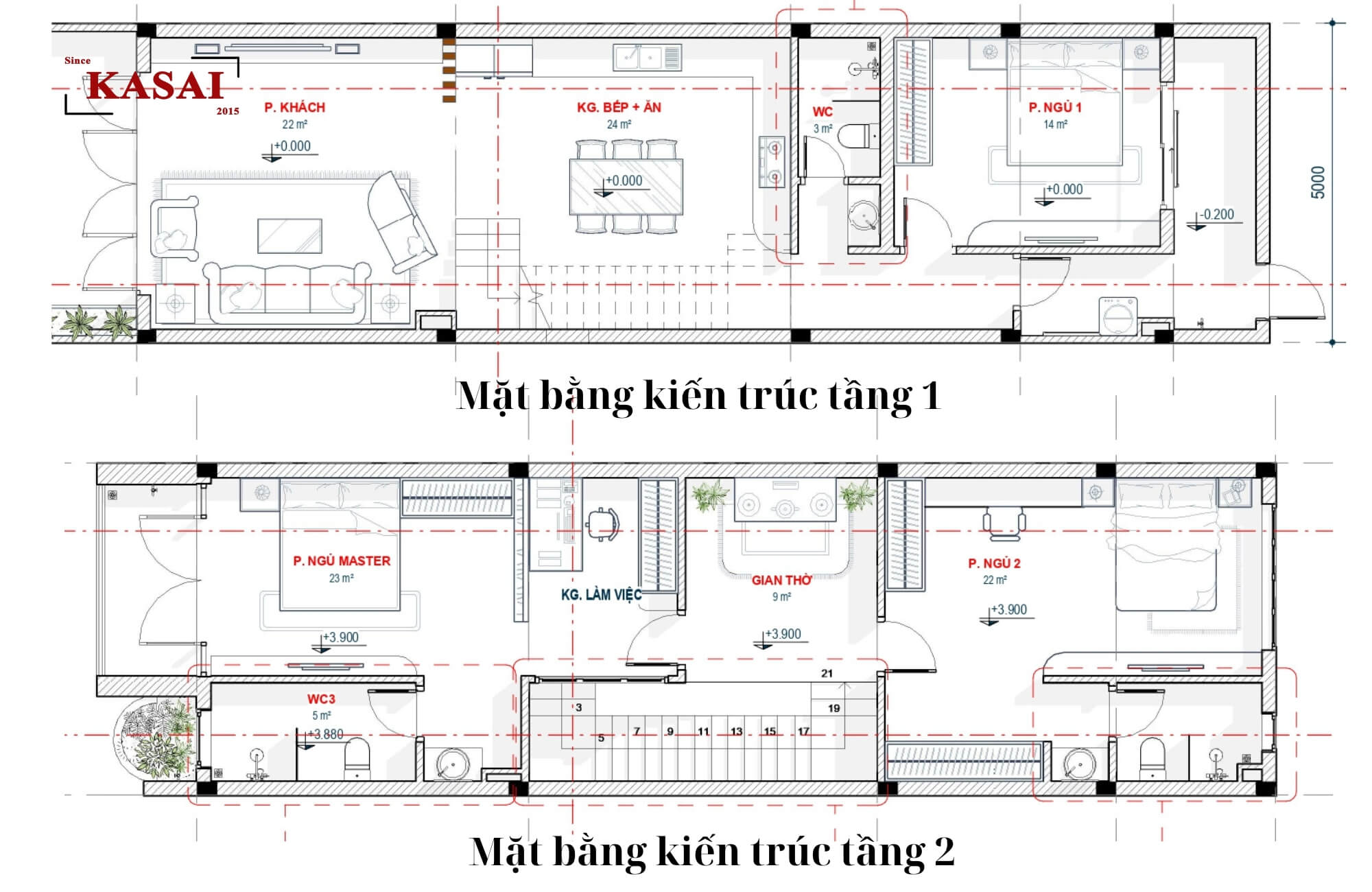 Bản vẽ nhà 2 tầng 5x18m hiện đại