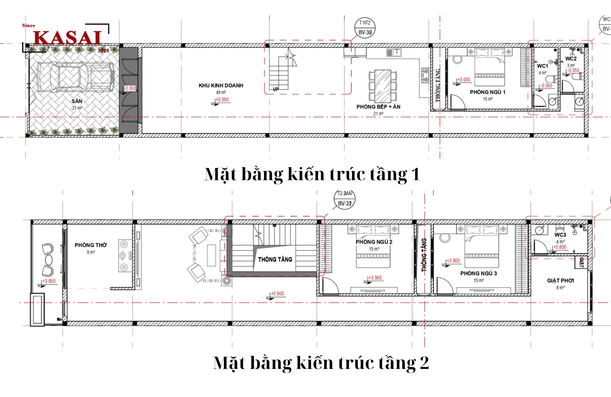 Bản vẽ nhà 2 tầng 5x30m