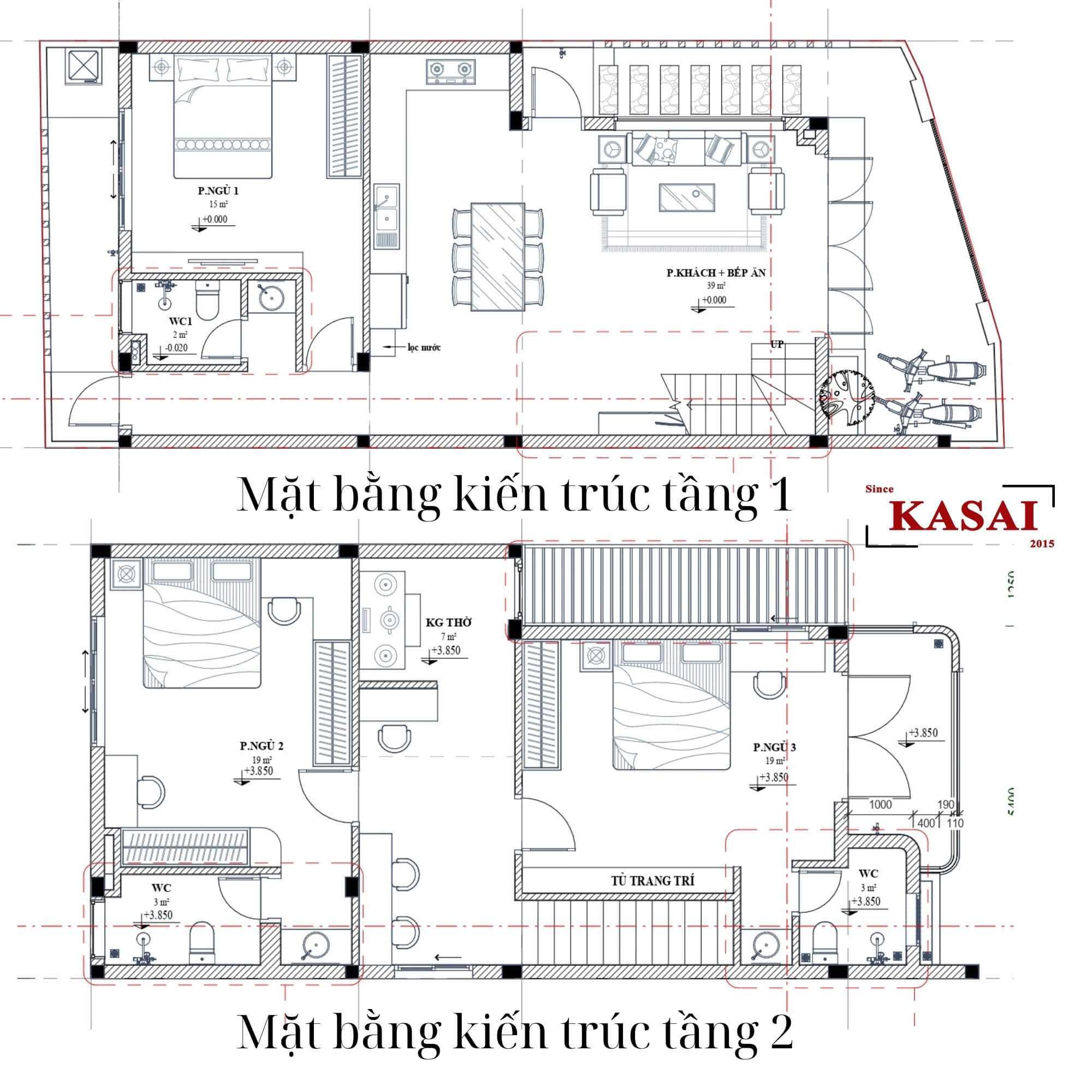 Bản vẽ nhà 2 tầng 6x15m