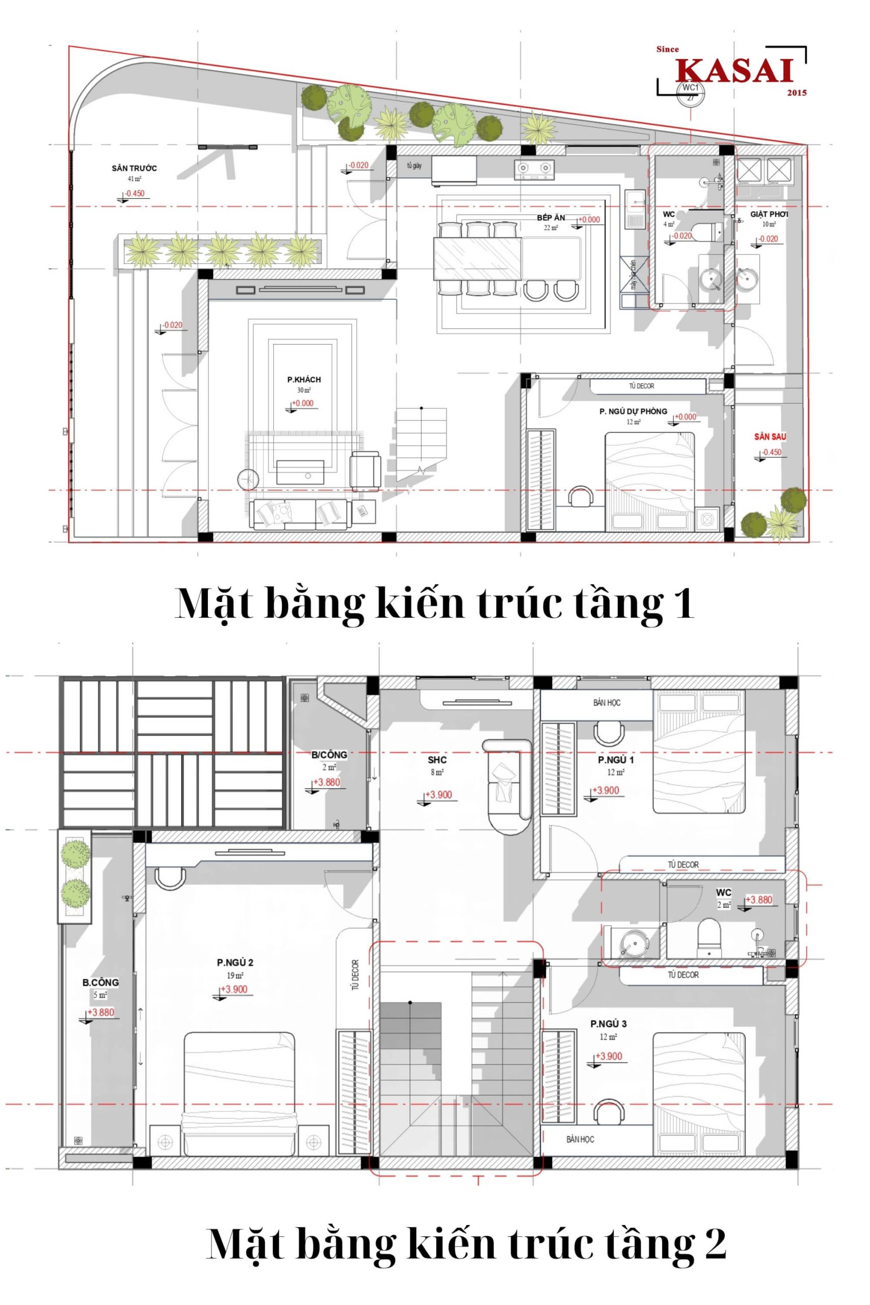 Bản vẽ nhà 2 tầng 8x11, 4 phòng ngủ
