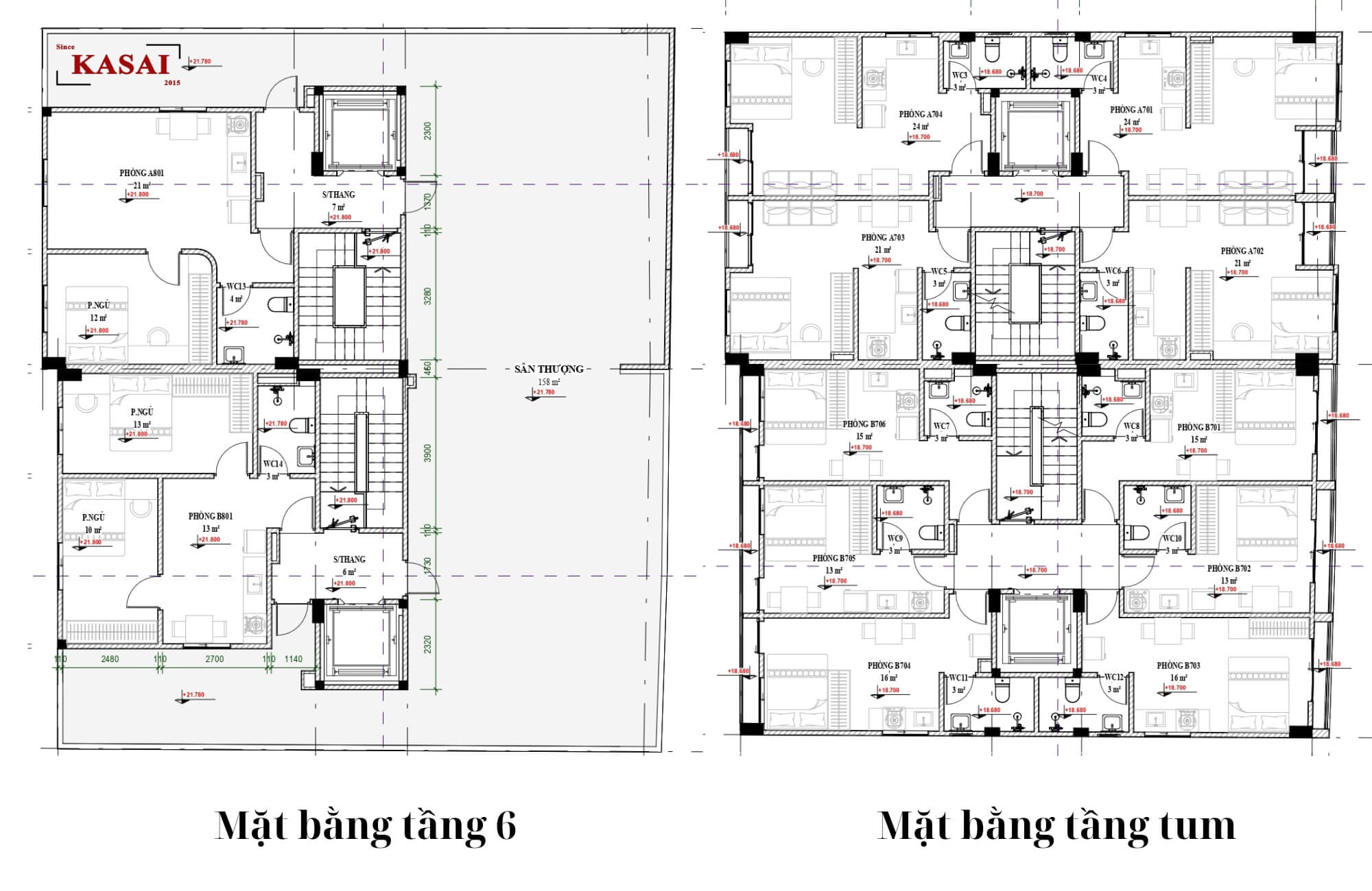 Bản vẽ tầng 6, tum căn hộ 7 tầng 1 tum