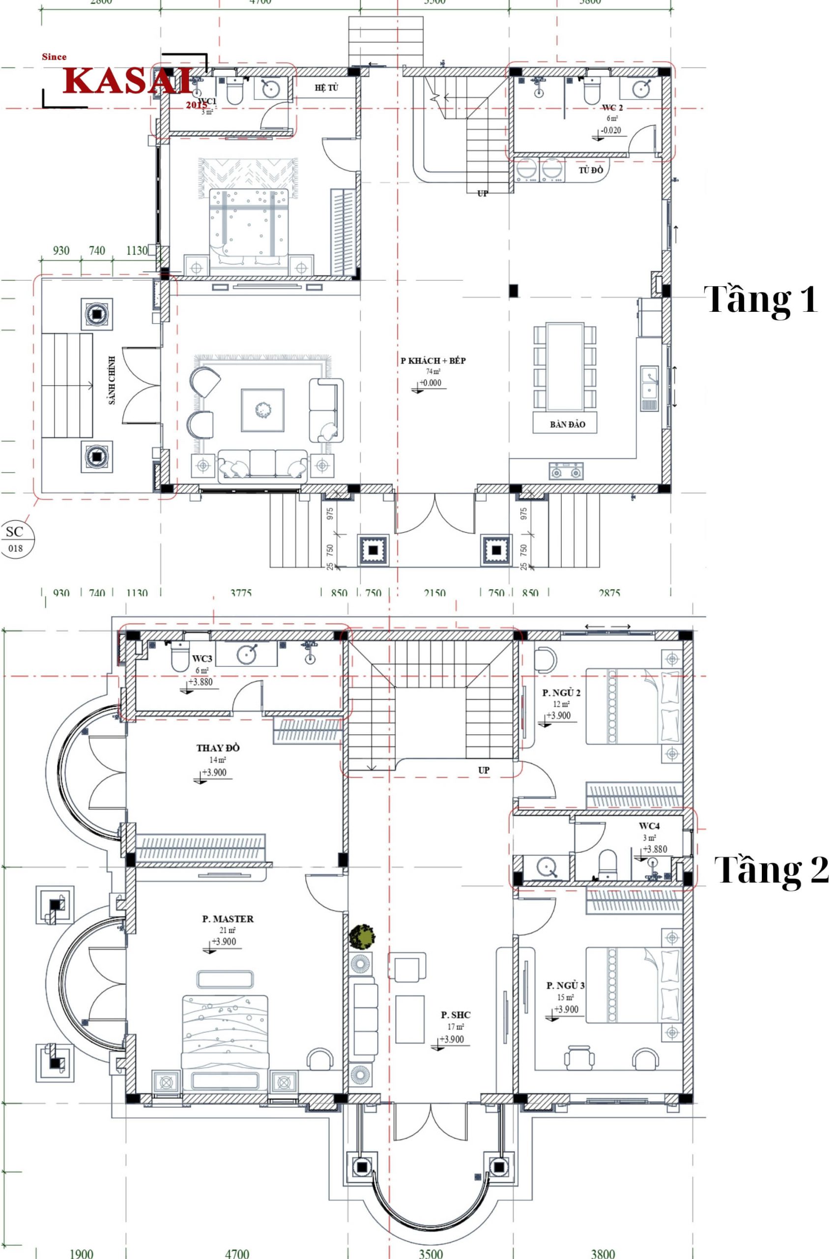 Bản vẽ thiết kế biệt thự 2 tầng tân cổ điển mái Nhật