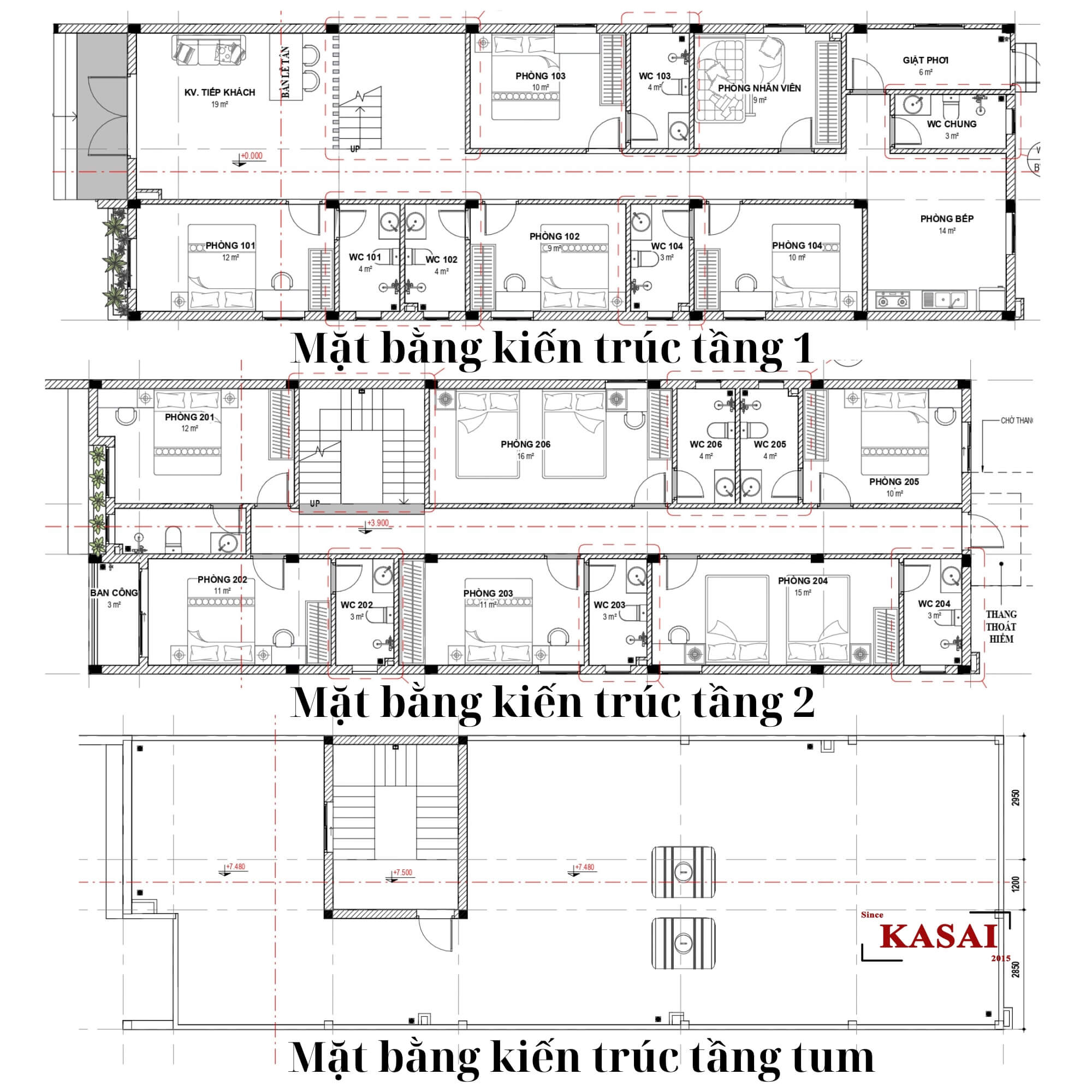 Bản vẽ thiết kế khách sạn mini 7x20