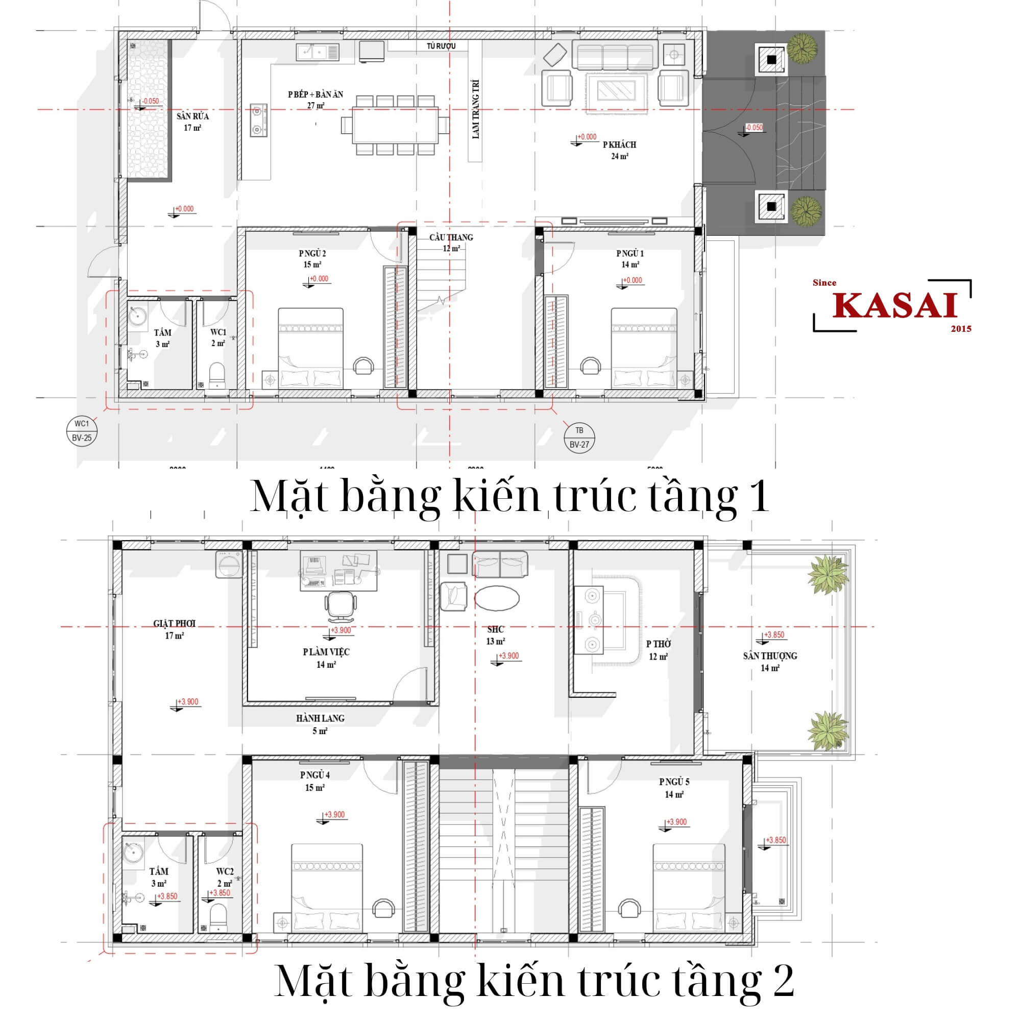 Bản vẽ thiết kế nhà 2 tầng 8x16m