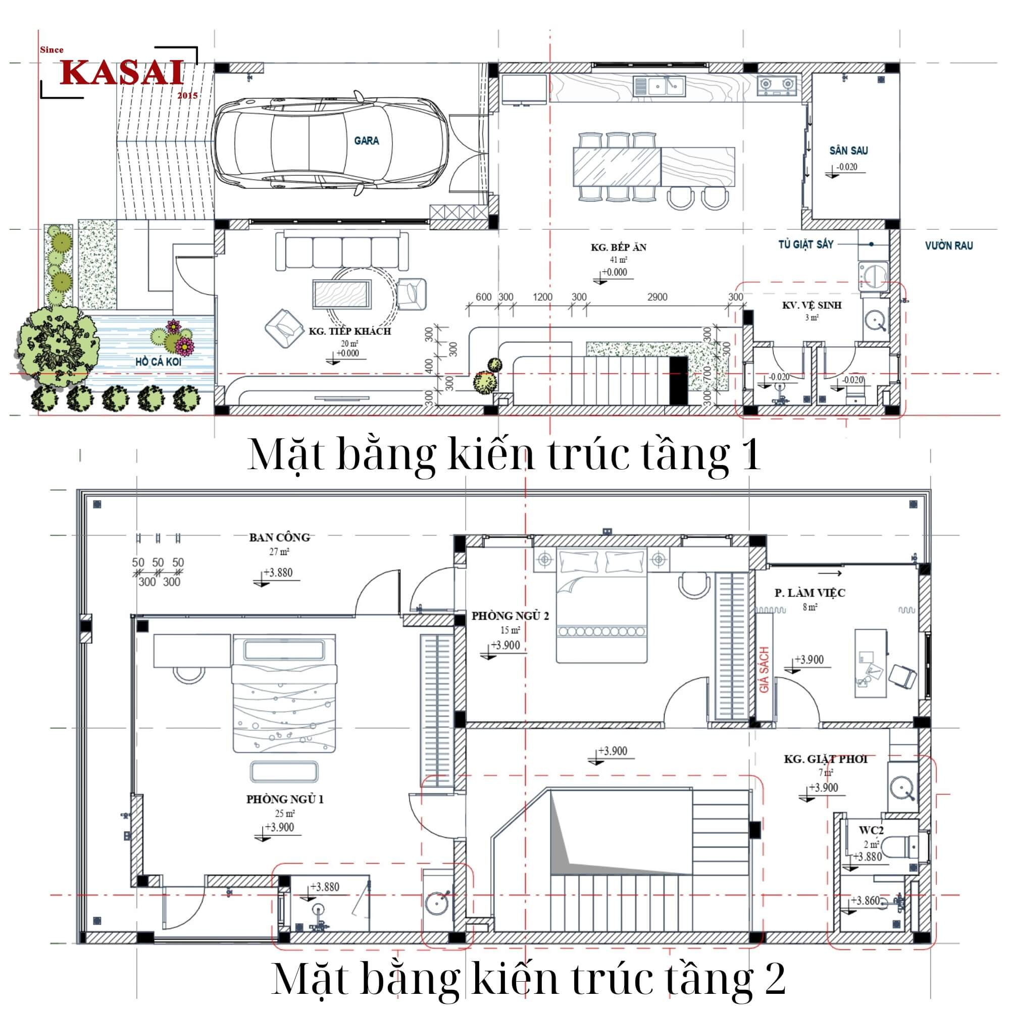 Bản vẽ thiết kế nhà 2 tầng 8x20m