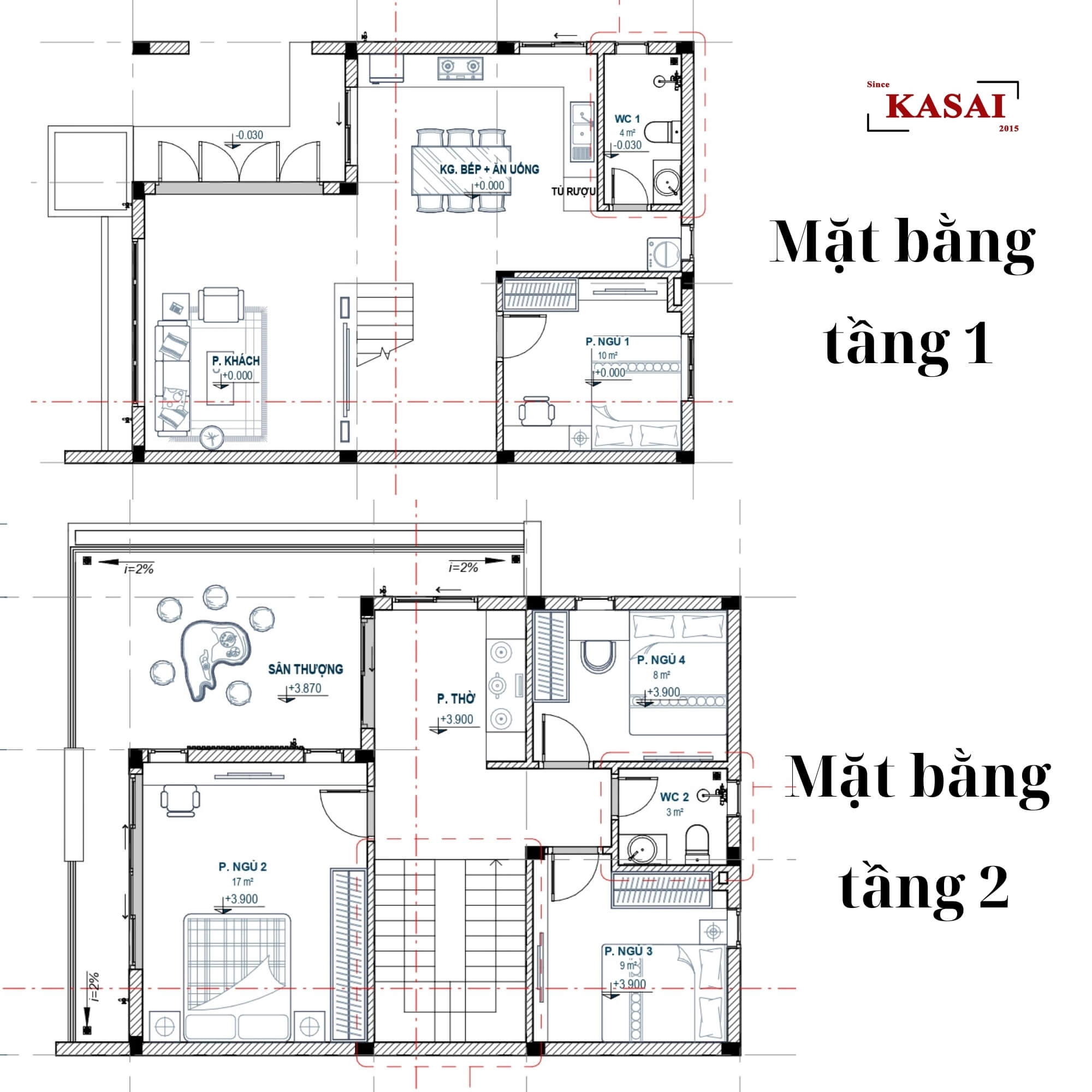Bản vẽ thiết kế nhà 7x11 2 tầng chữ L