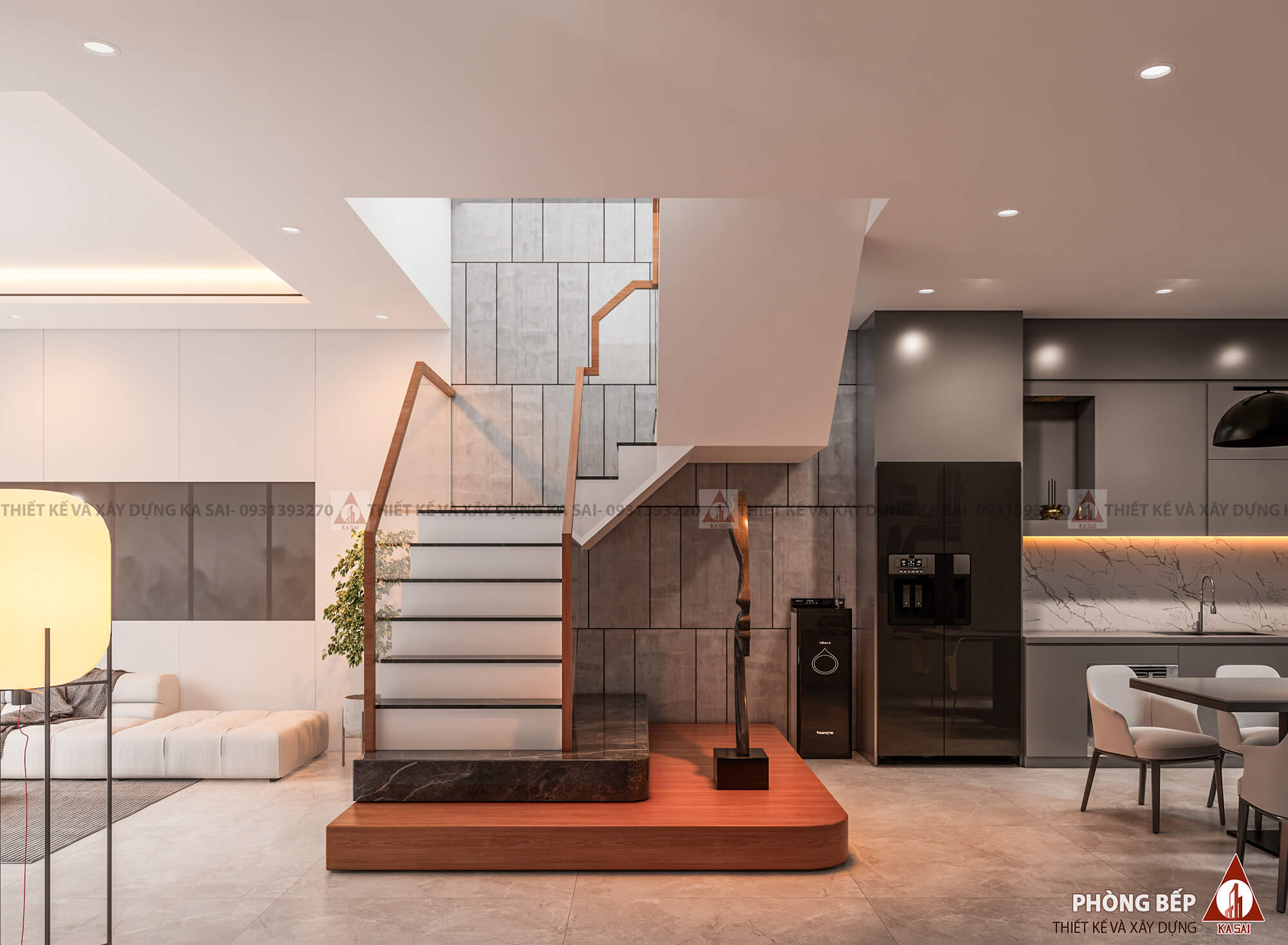 Cầu thang mẫu nhà 8x13m đẹp