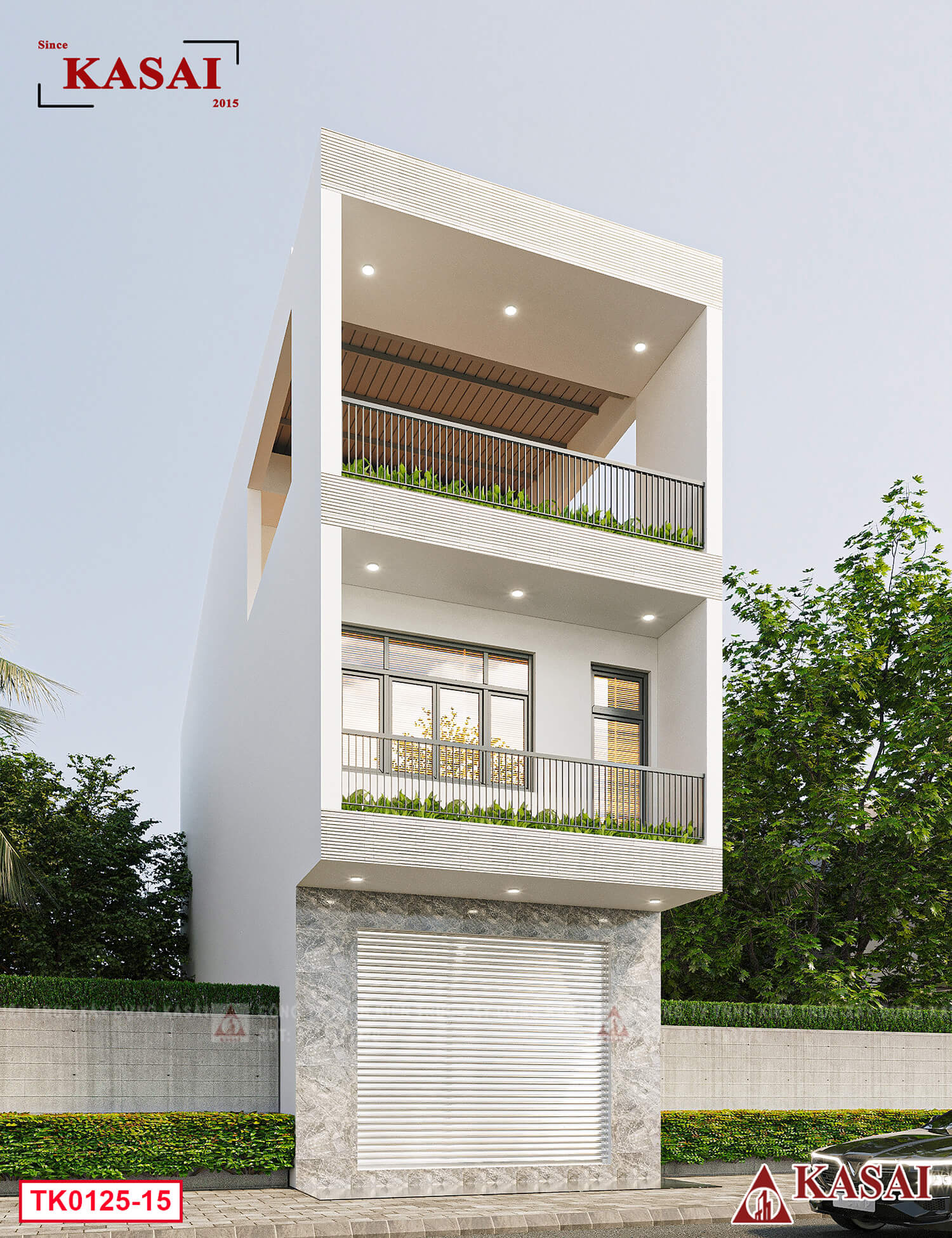 Mặt tiền nhà 3 tầng 4 phòng ngủ tối giản
