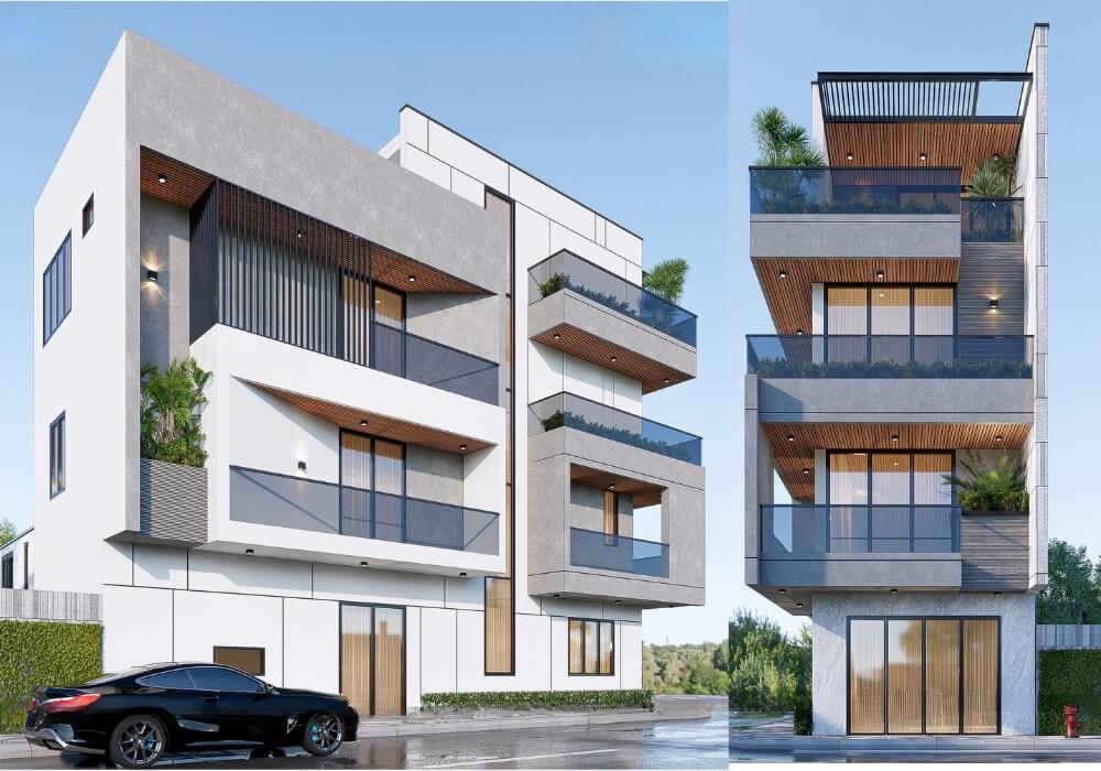 Mẫu nhà 2 mặt tiền 5x20m kiến trúc vuông vức không gian thoáng đãng