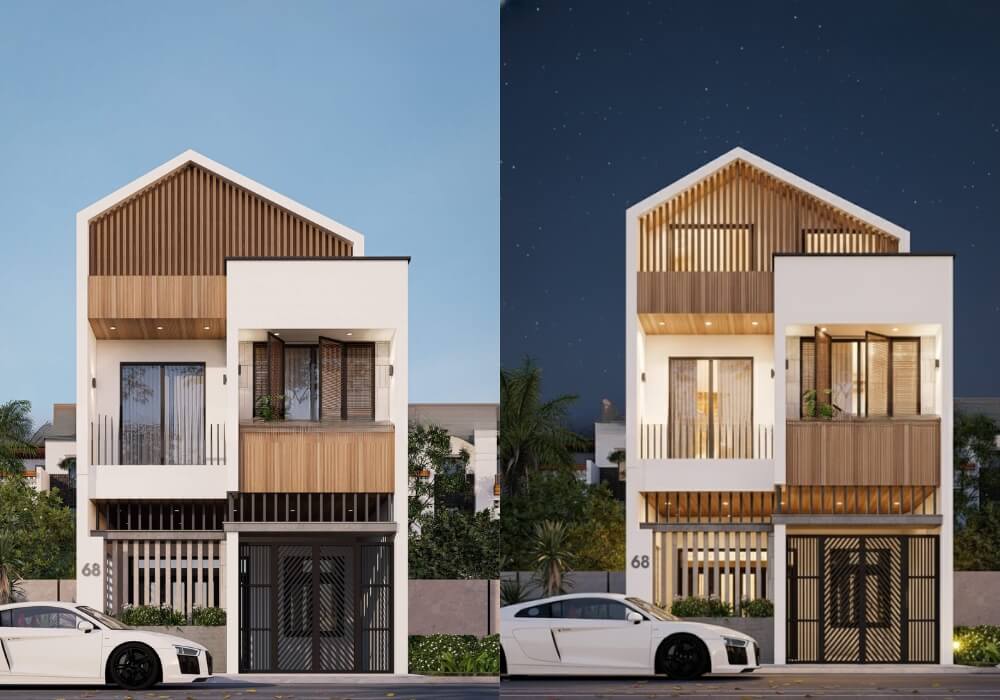 Nhà 2 tầng 3 phòng ngủ 6×15 mái lệch sang trọng cực ấn tượng