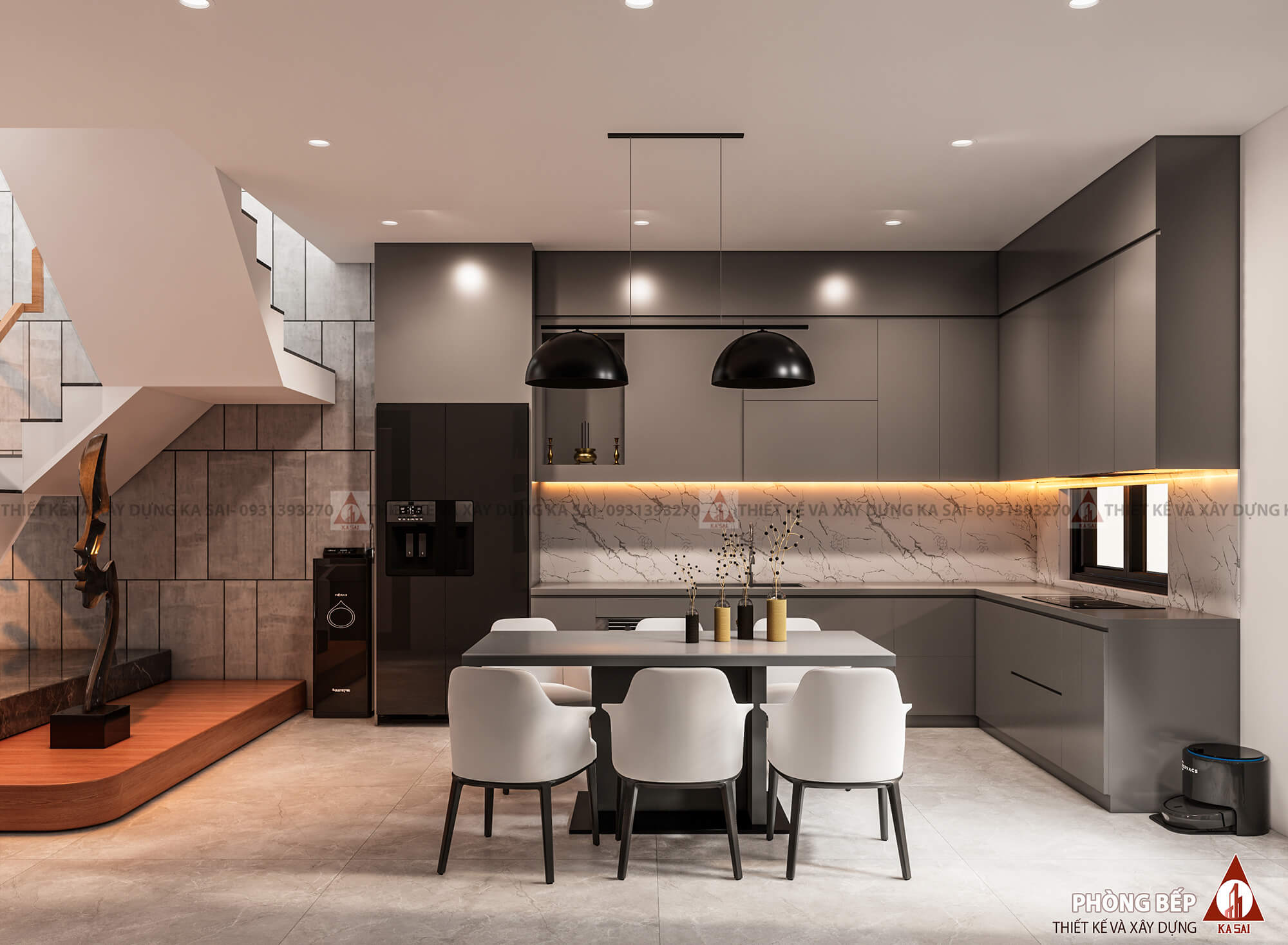 Phòng bếp mẫu nhà 8x13m đẹp