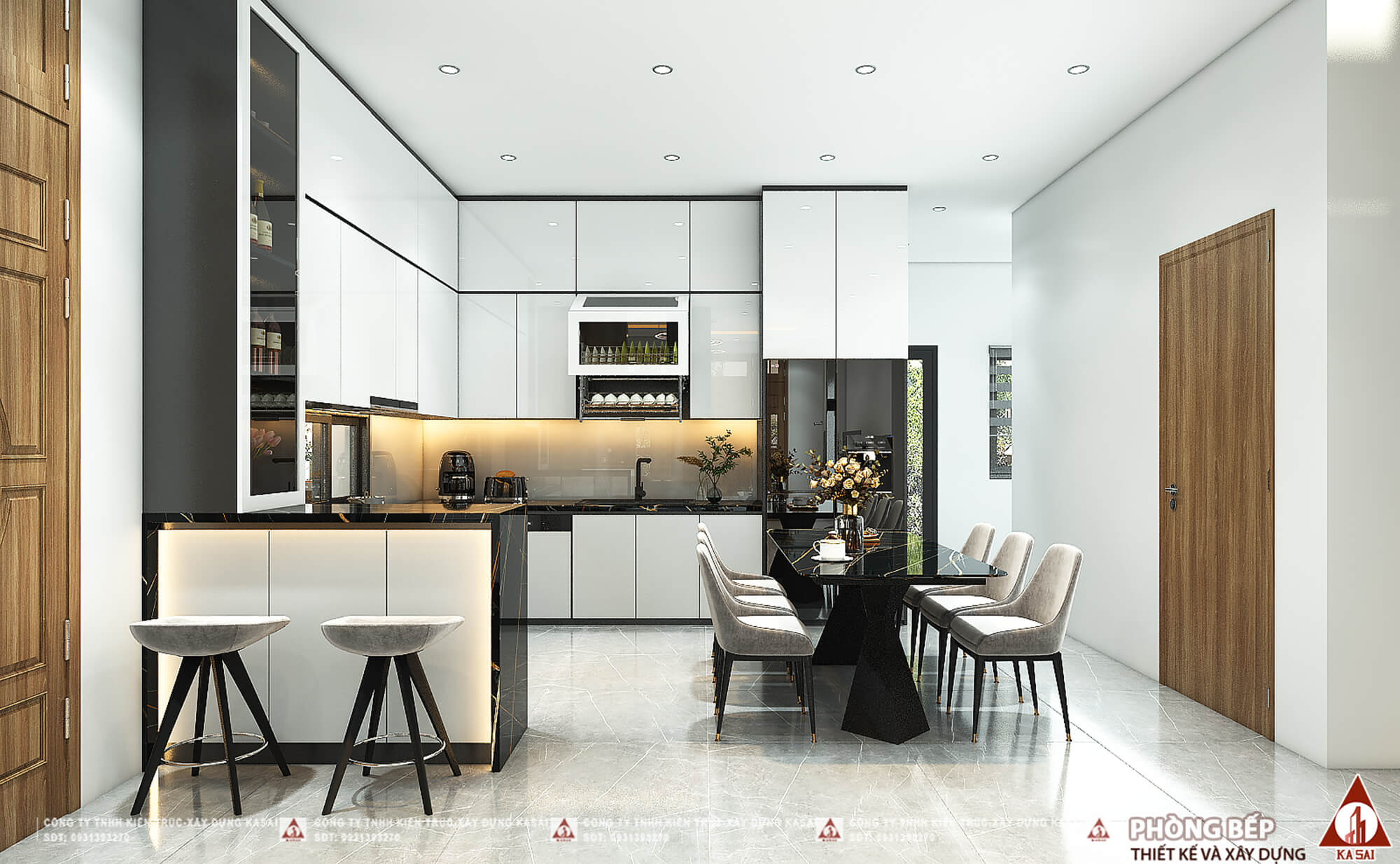 Phòng bếp nhà 2 tầng mặt tiền 11m