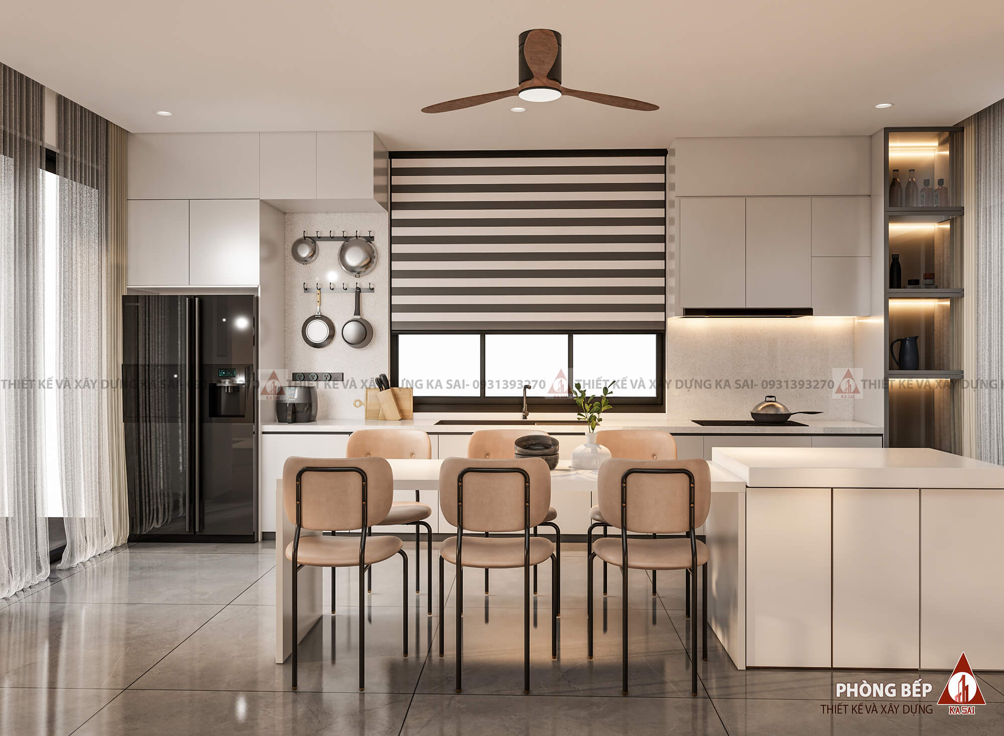 Phòng bếp thiết kế nhà 2 tầng 8x20