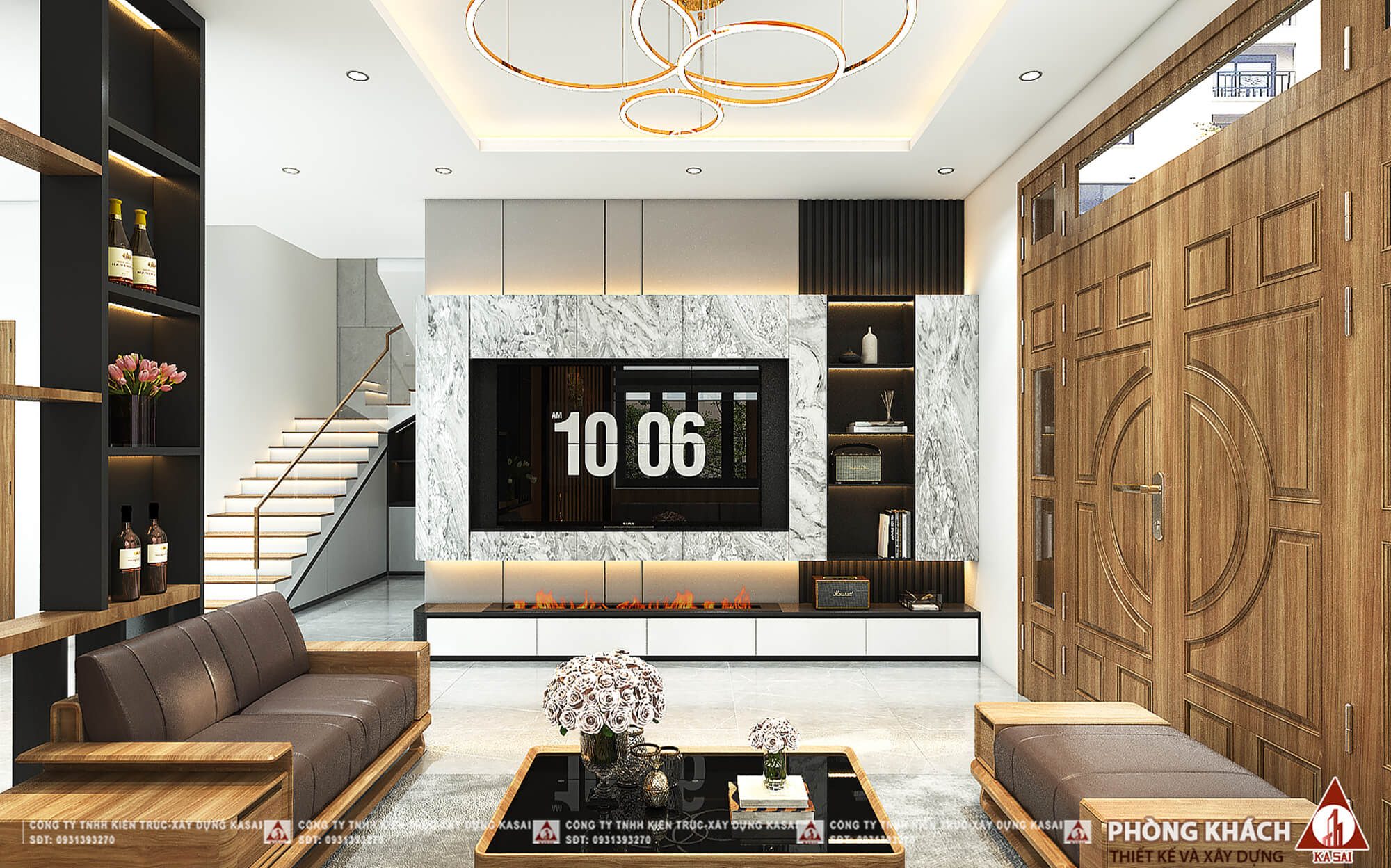 Phòng khách nhà 2 tầng mặt tiền 11m