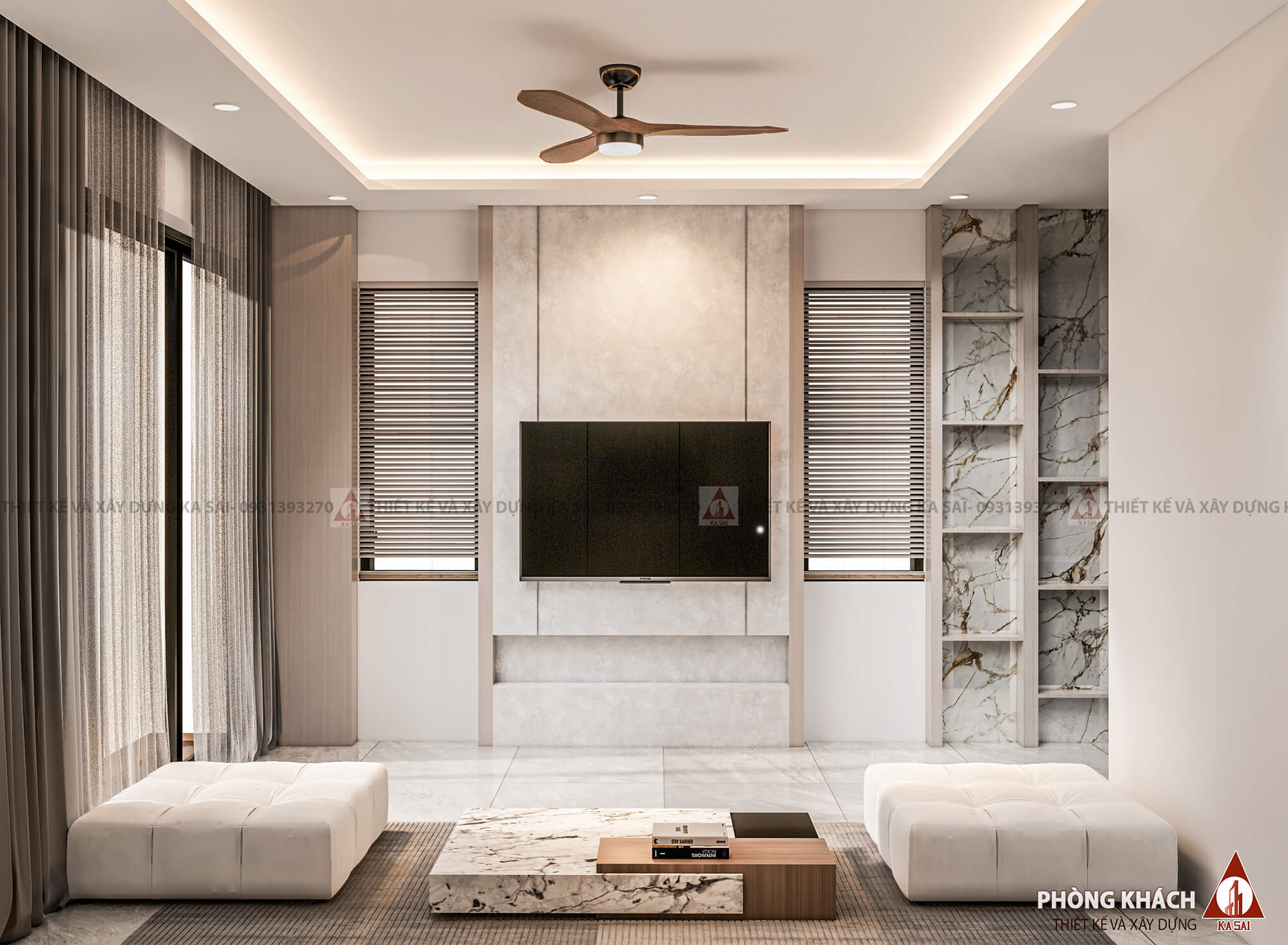 Phòng khách mẫu nhà 2 mặt tiền 5x20m