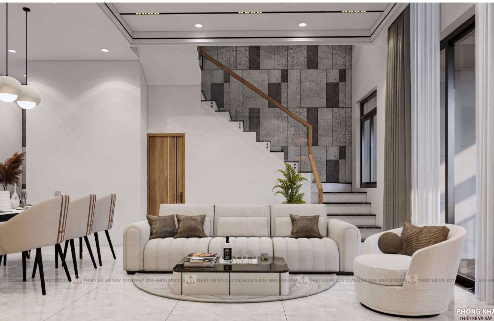 Phòng khách nhà 2 tầng 3 phòng 6x15