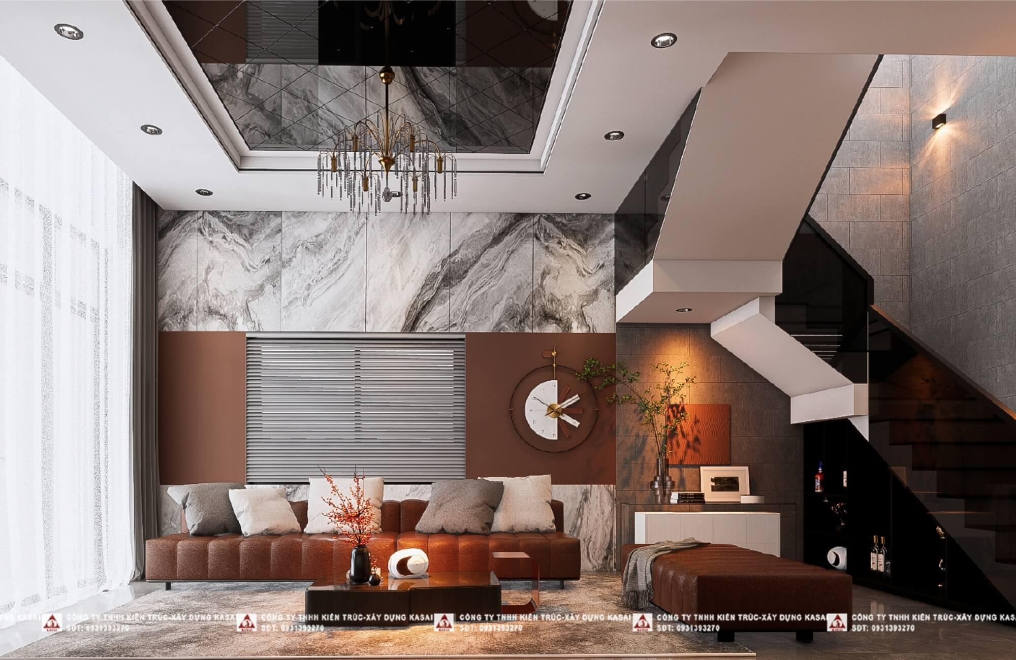 Phòng khách 8x12m bản vẽ nhà 2 tầng mái Nhật