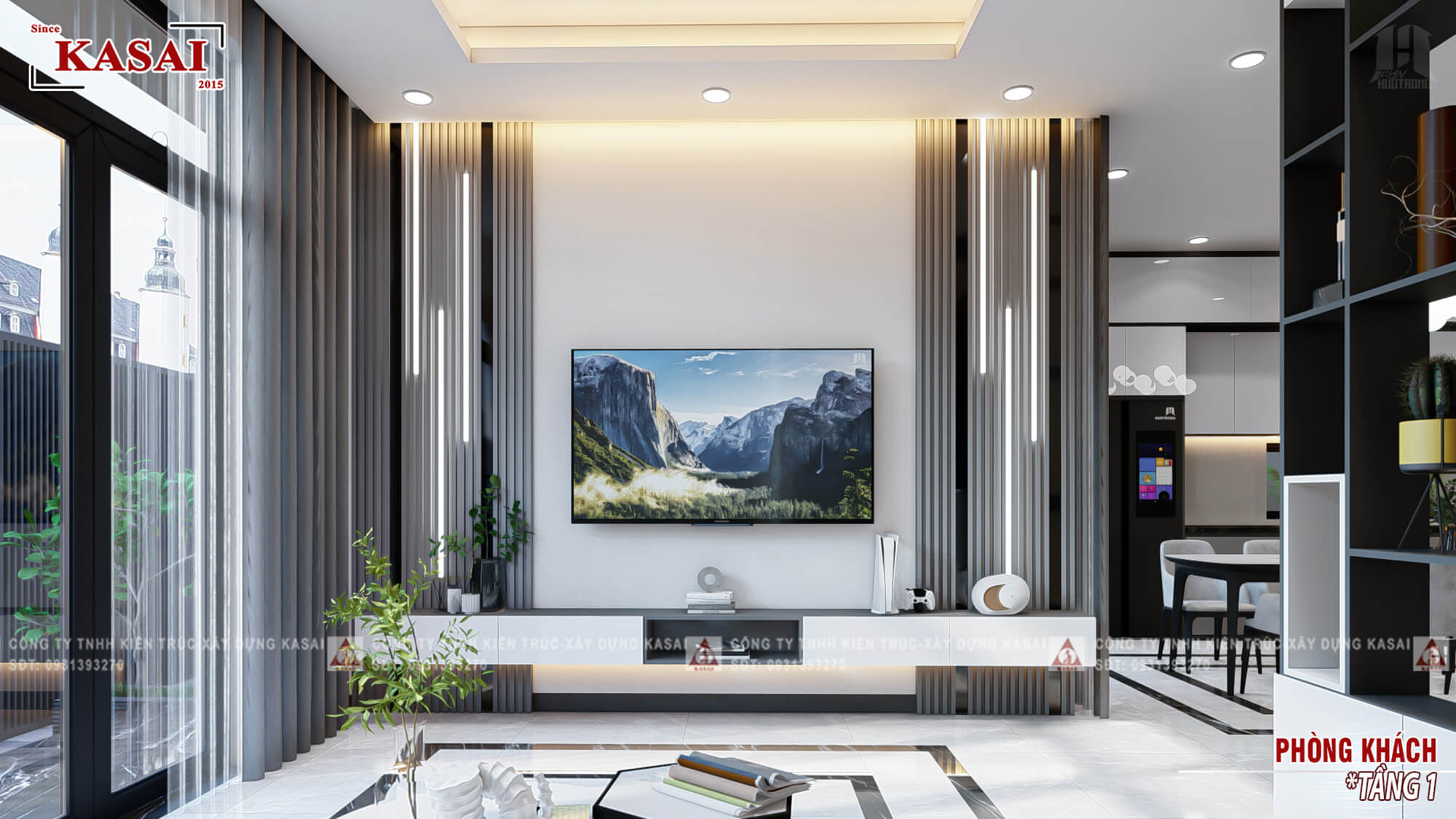 Phòng khách nhà 2 tầng 8x11m 4 phòng ngủ