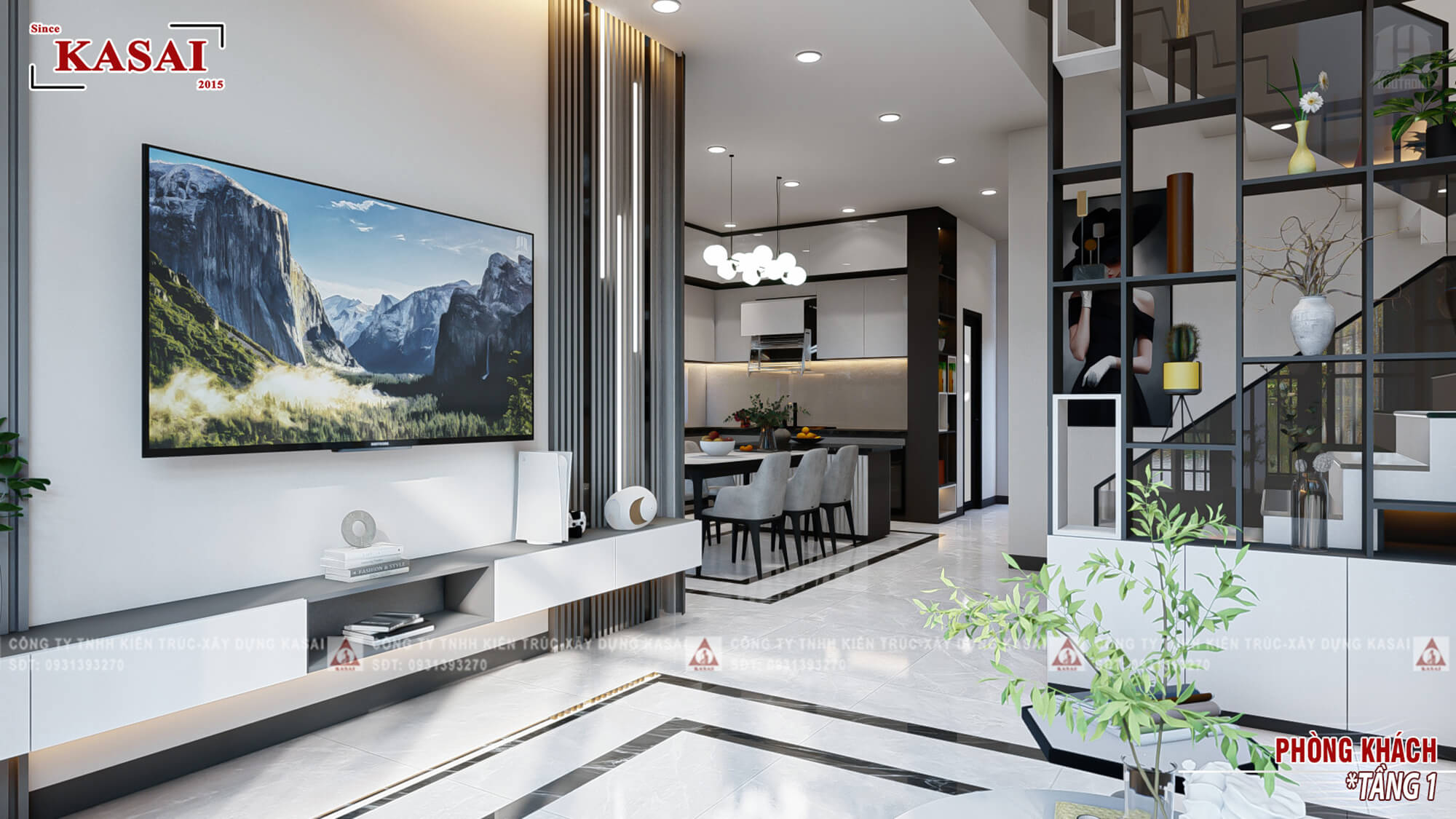 Phòng khách nhà 2 tầng 8x11m 4 phòng ngủ
